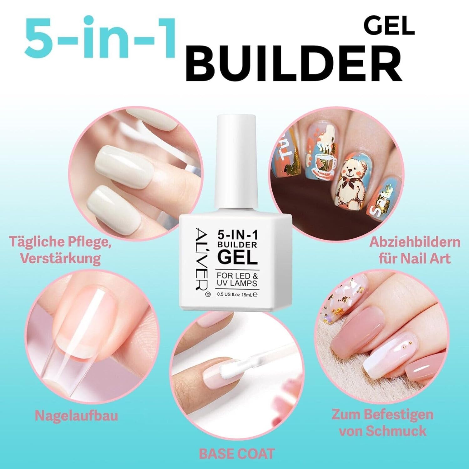 ALIVER Gel-Nagellack Nagelaufbau 5-in-1 Stärkendes Builder Nail Gel in 3 Farben