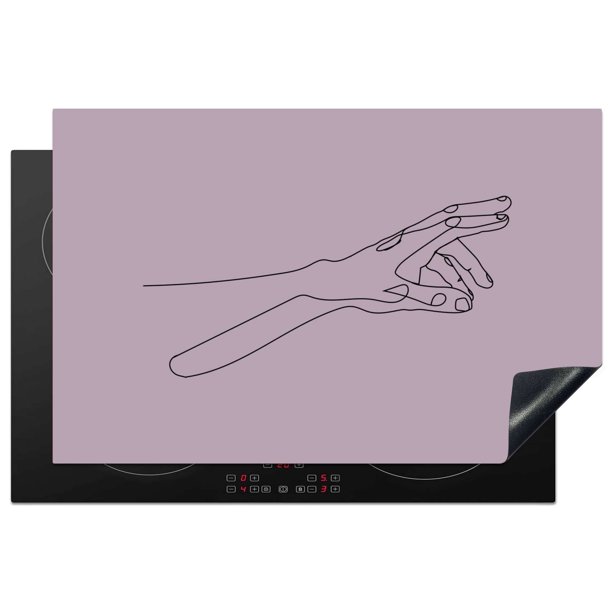 MuchoWow Herdblende-/Abdeckplatte Hand - Strichzeichnung - Lila, Vinyl, (1 tlg), 81x52 cm, Induktionskochfeld Schutz für die küche, Ceranfeldabdeckung