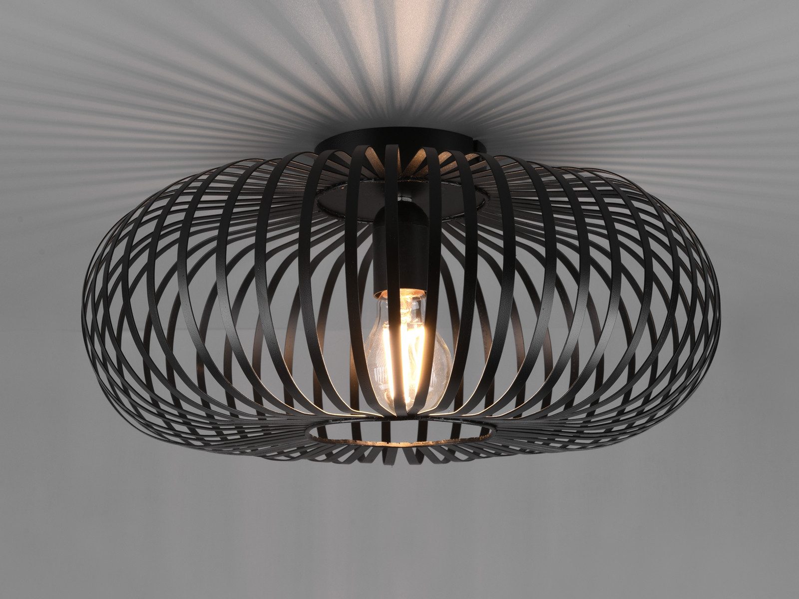 TRIO Leuchten LED Deckenleuchte, Dimmfunktion, LED wechselbar, Warmweiß, ausgefallen-e Industrie-Design Gitter-lampe für Treppenhaus Schwarz