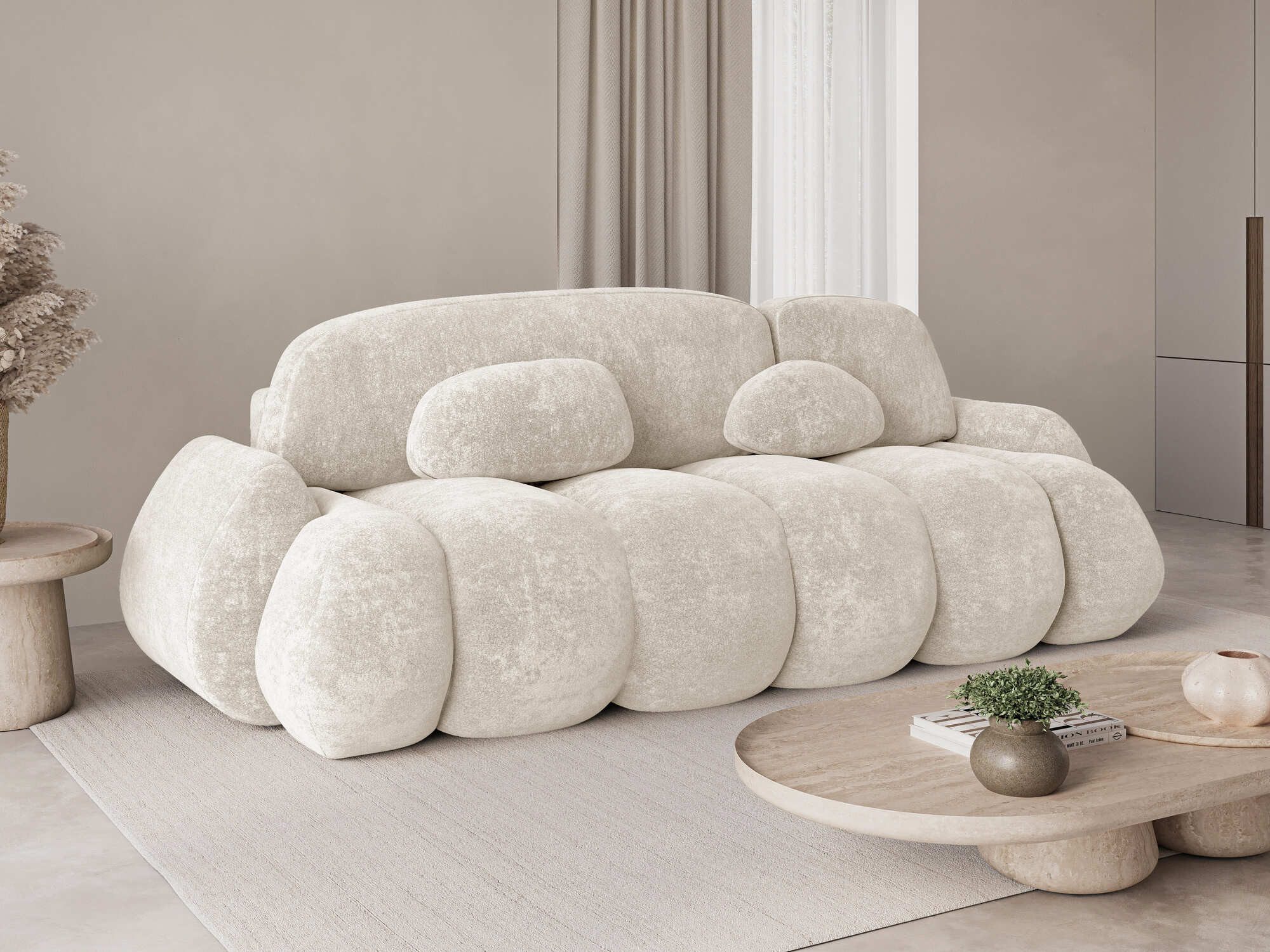MOEBLO Schlafsofa STONE, Sofa mit Schlaffunktion und Bettkasten, Couch Polstermöbel Sitzmöbel 3-Sitzer-Sofa Stoffsofa - Hellbeige Sofa, Farbe Cloud Dancer, (BxHxT): 270 x 103 x 113 cm