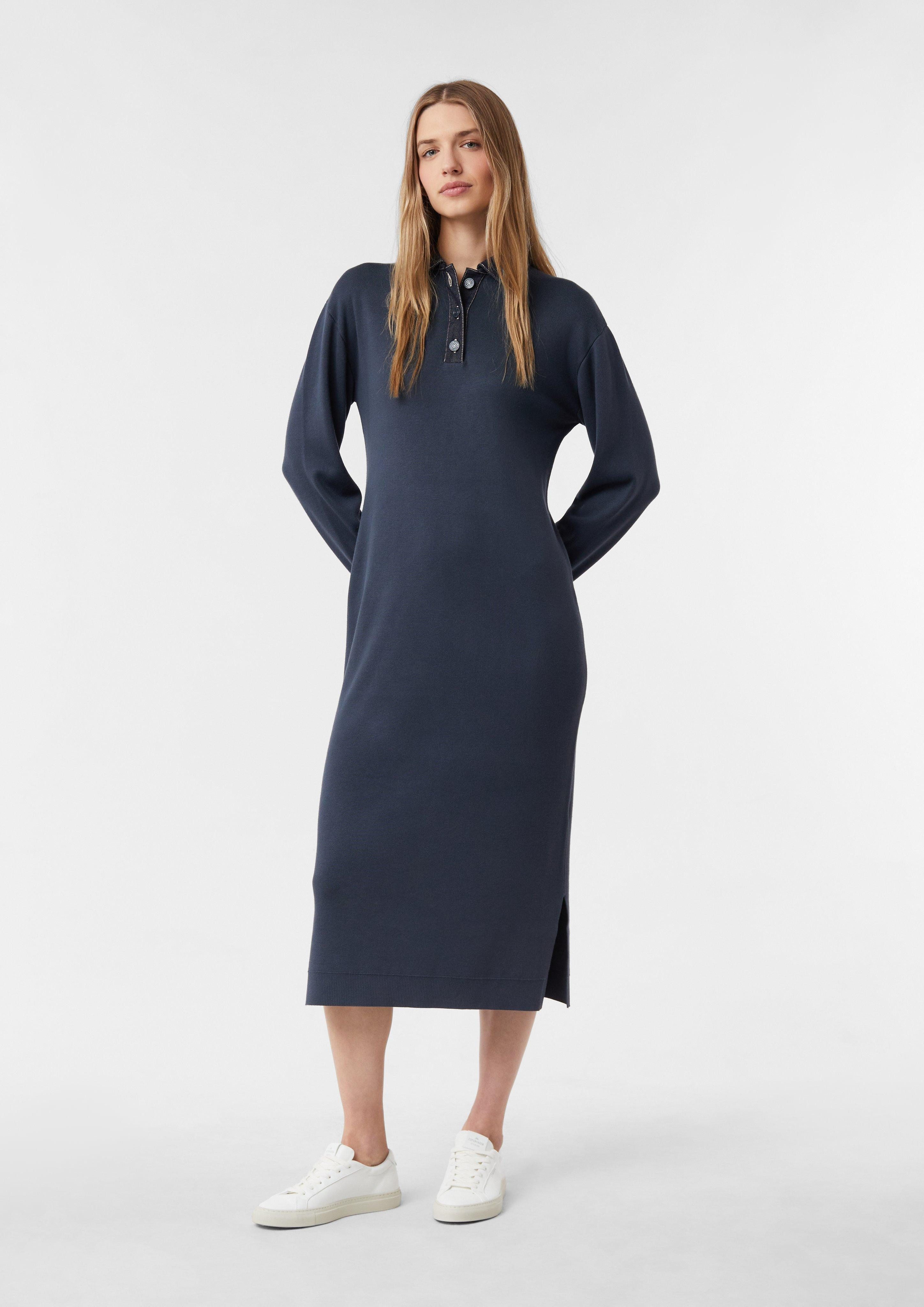 Maxikleid Modernes Strickkleid mit Denim-Polokragen