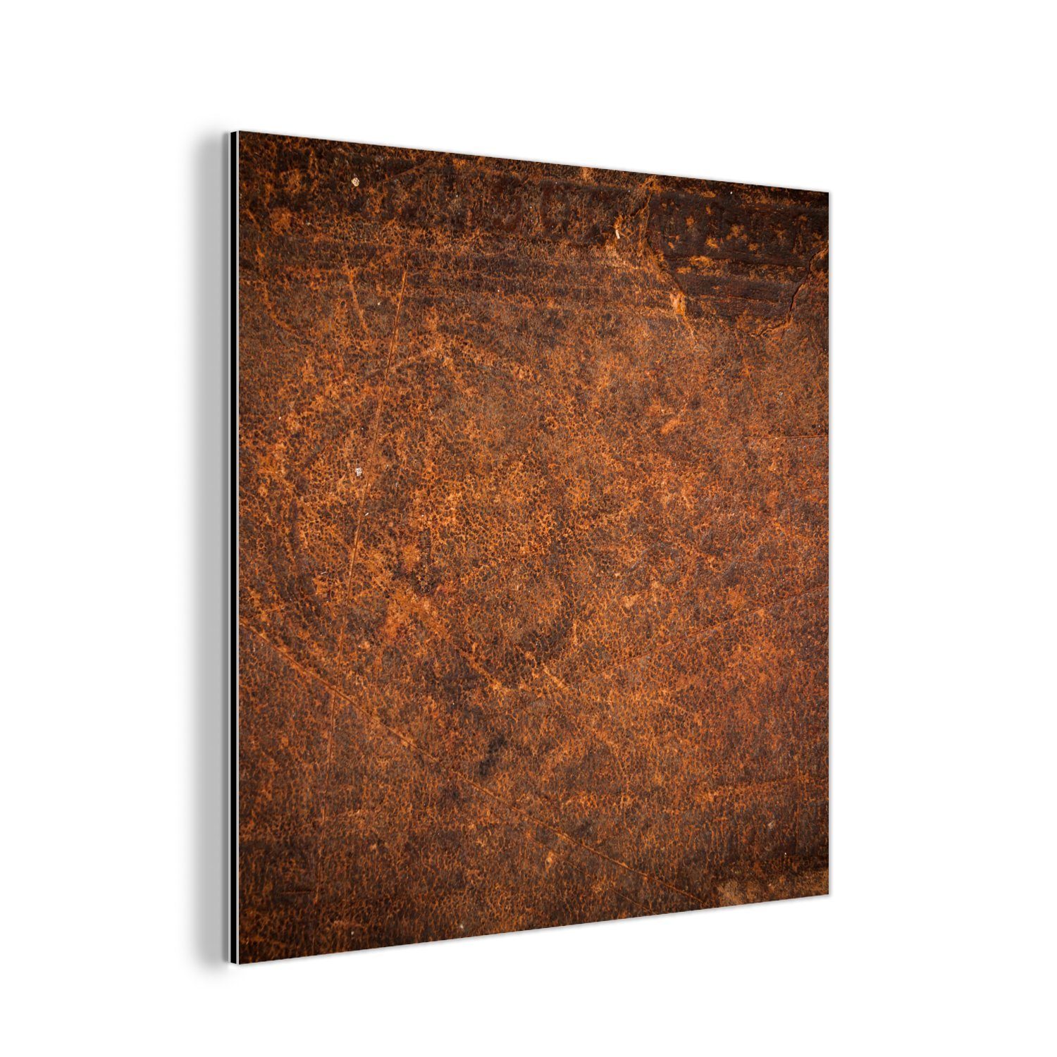 MuchoWow Metallbild Leder - Textur - Braun - Orange, (1 St), Alu-Dibond-Druck, Gemälde aus Metall, Aluminium deko | Bilder