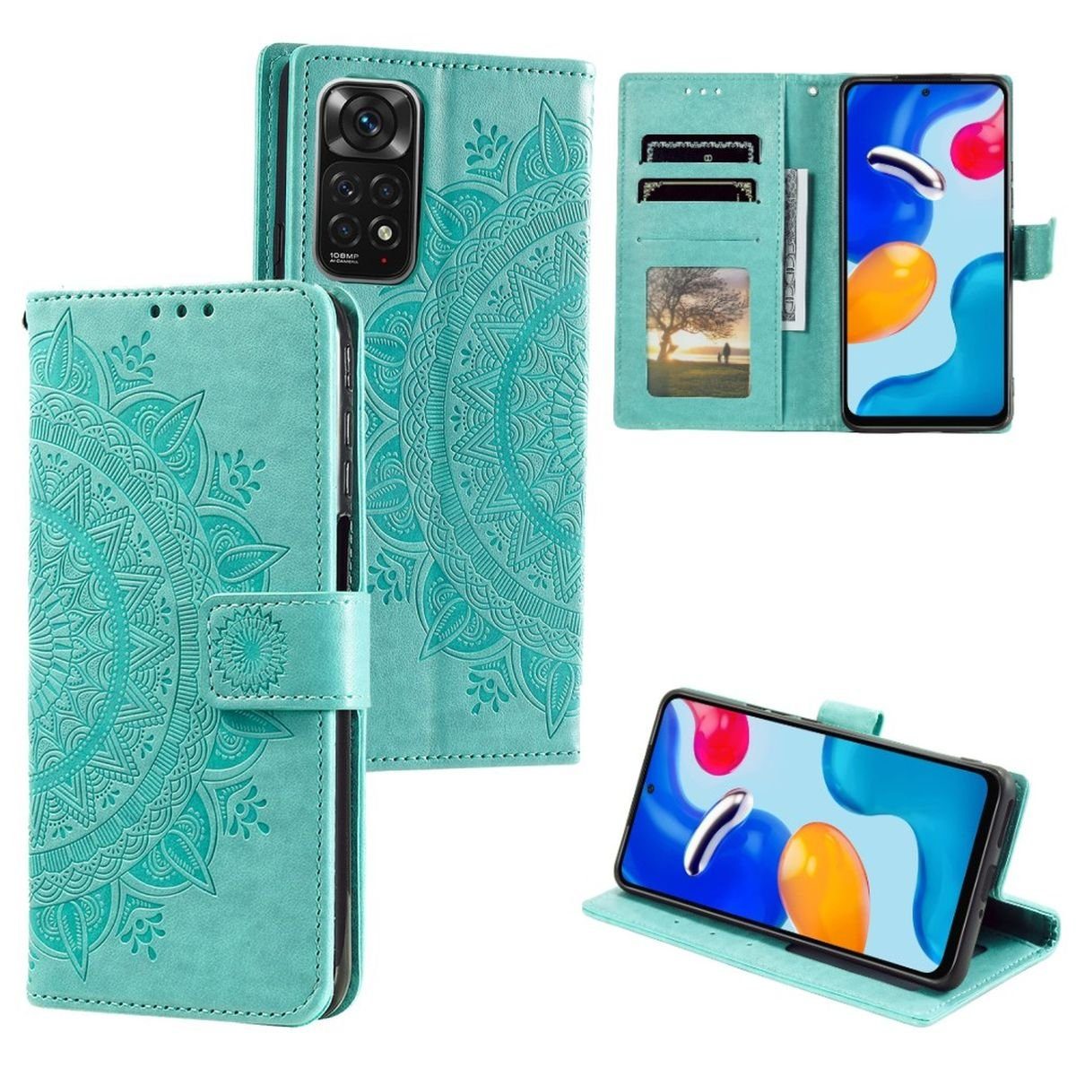 CoverKingz Handyhülle Hülle für Xiaomi Redmi Note 11/11S 4G/Poco M4 Pro Handy Flip Case 16,5 cm (6,5 Zoll), Klapphülle Schutzhülle mit Kartenfach Schutztasche Motiv Mandala