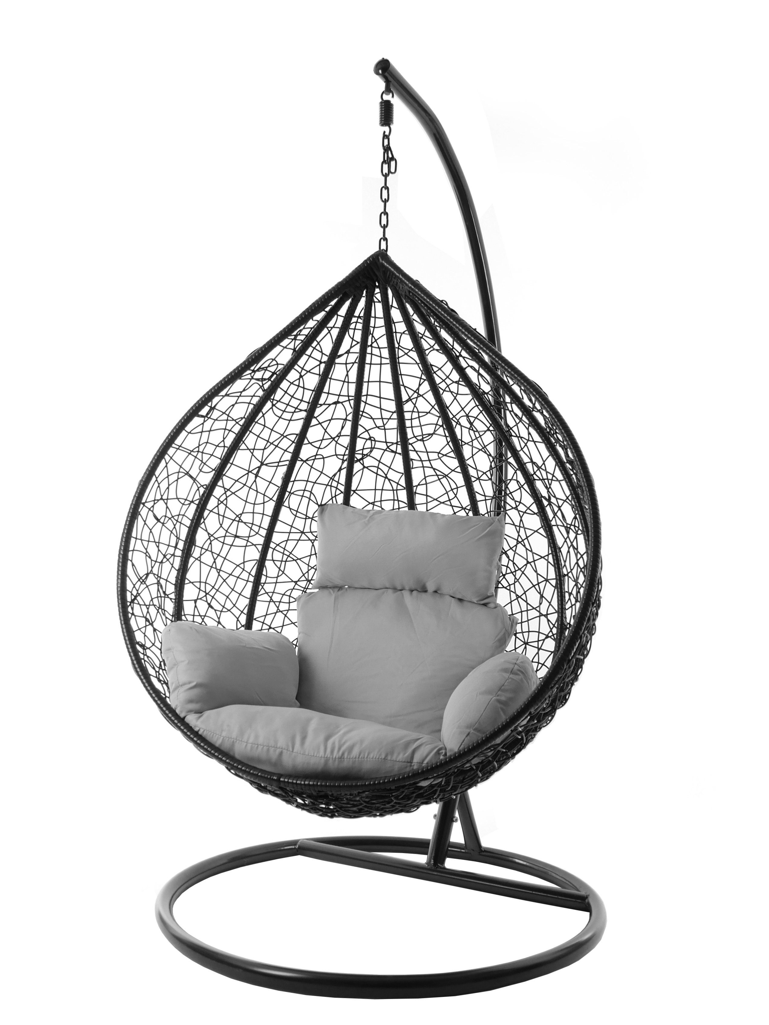 KIDEO Hängesessel Hängesessel MANACOR schwarz, XXL Swing Chair, edel, Gestell und Kissen inklusive, Nest-Kissen, verschiedene Farben grau (8008 cloud)