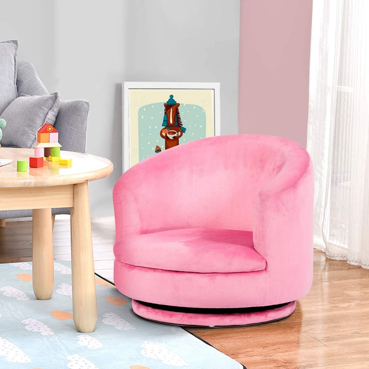59,5 x 43 x 46,5 cm Mini-Sofa-Sessel mit Holzstruktur und Kunststoff rutschfeste Füße HOMCOM Kindersessel Gelb+Blau Kindersofa,Kinderzimmer Sofa Polyester