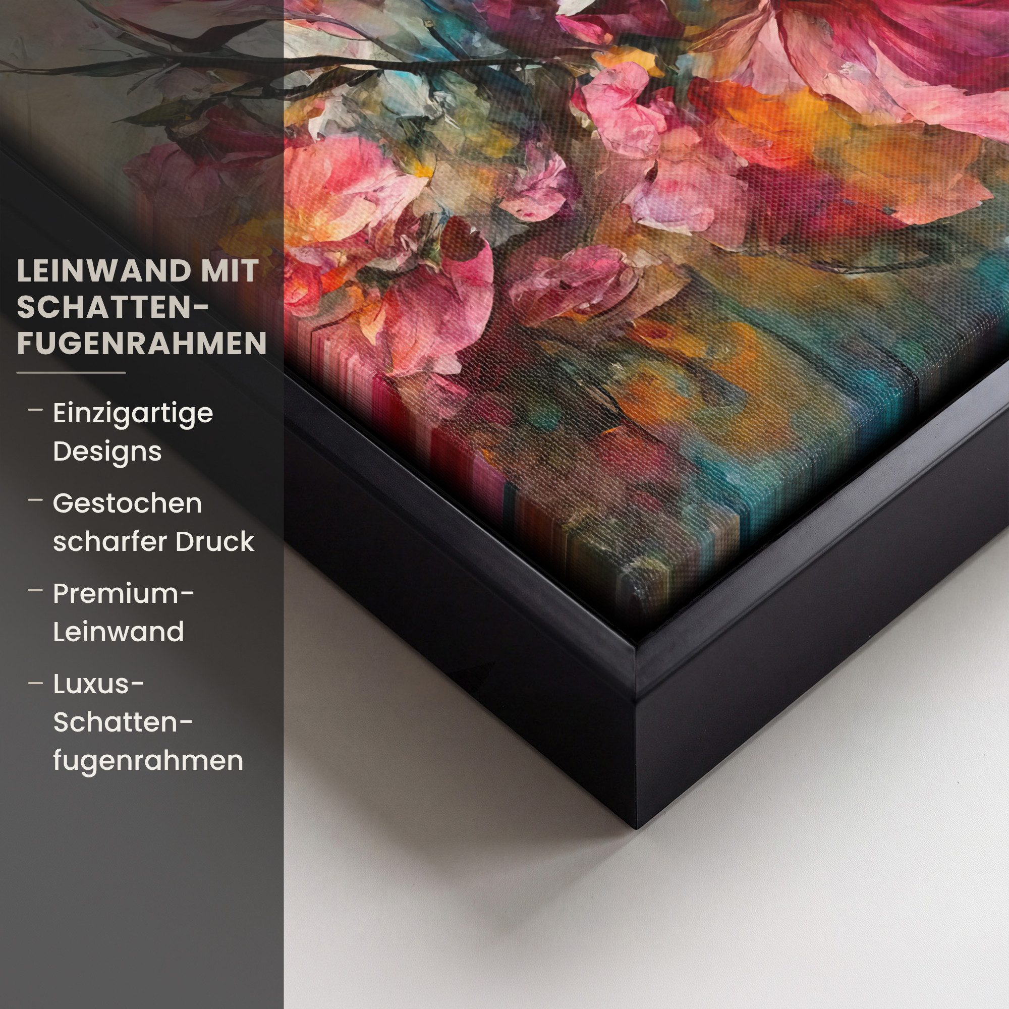 OneMillionCanvasses® Leinwandbild mit Rahmen - Kunst - Blumen - Rosa - Rosen - Natur, Fotodruck (1 St), Leinwand Bilder Klein, Wand Dekoration Aesthetic 20x20cm