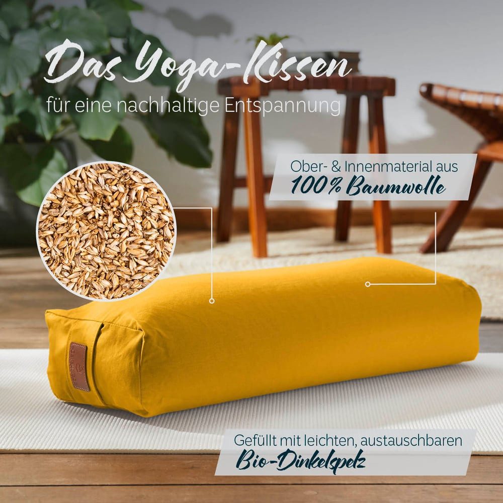 #DoYourYoga Yogakissen Yoga Bolster Paravati, gefüllt mit Bio-Dinkelspelz,Yogakissen 67x22x13cm