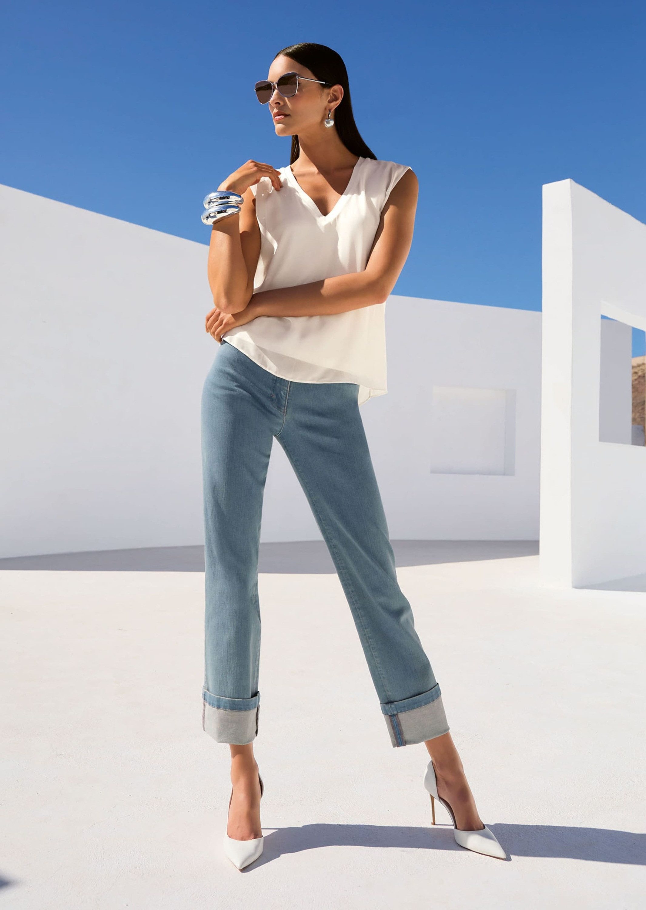 MADELEINE Kurzarmbluse Langes Blusentop im Layer-Look