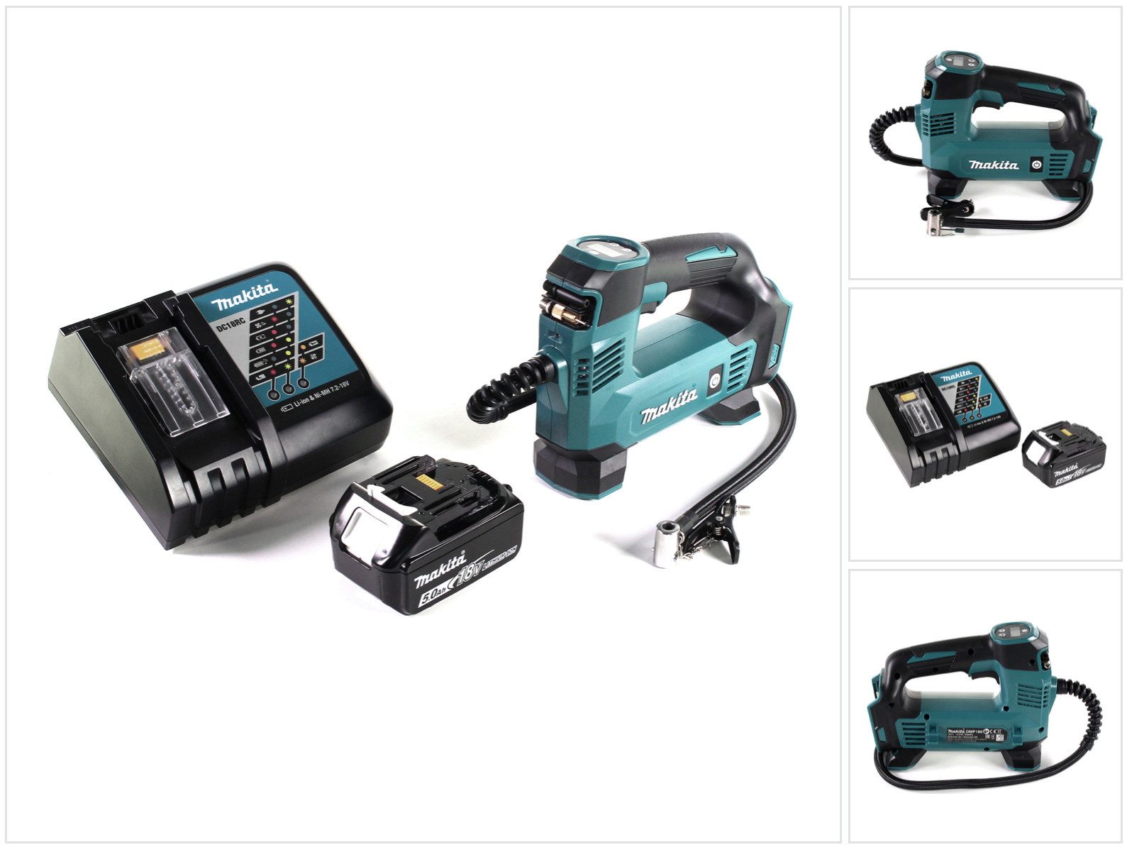Makita Akku-Handkompressor DMP 180 RT1 Akku Kompressor 18 V 8,3 bar + 1x Akku 5,0 Ah + Ladegerät