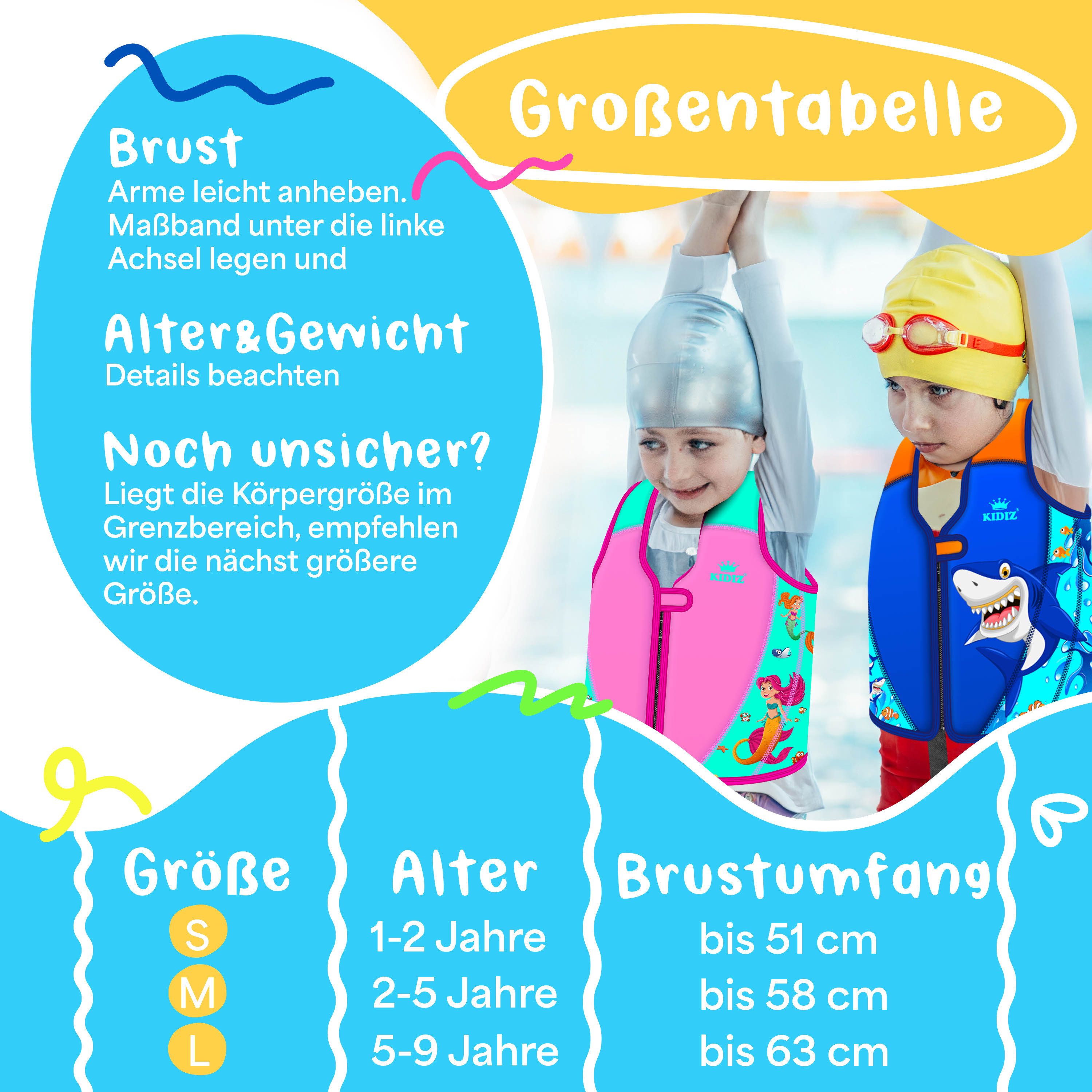 KIDIZ Schwimmweste für Babys von 1 bis 2 Jahre (S - Brustumfang bis 51cm) Schwimmhilfe, Schwimm-Lernhilfe Weste für Jungen & Mädchen