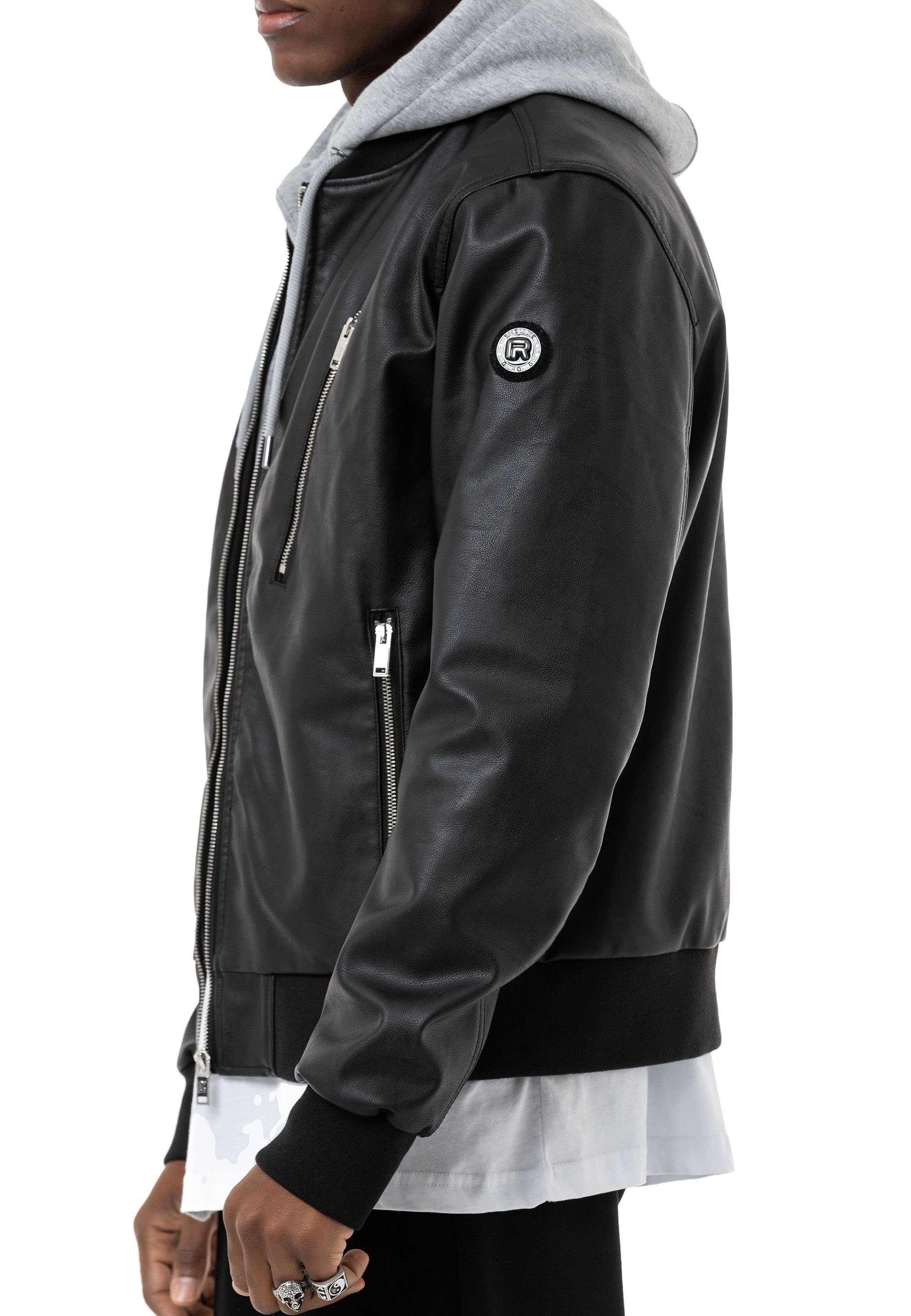 RedBridge Lederimitatjacke Bomberjacke mit abnehmbarer Kapuze – Bild 4 von 5