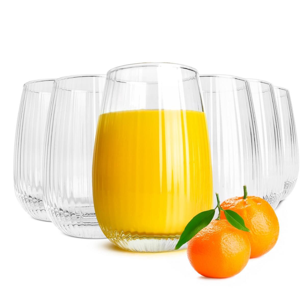 Sendez Cocktailglas 6 Trinkgläser 350ml (max. 400ml) geriffelte Oberfläche Cocktailgläser, Glas