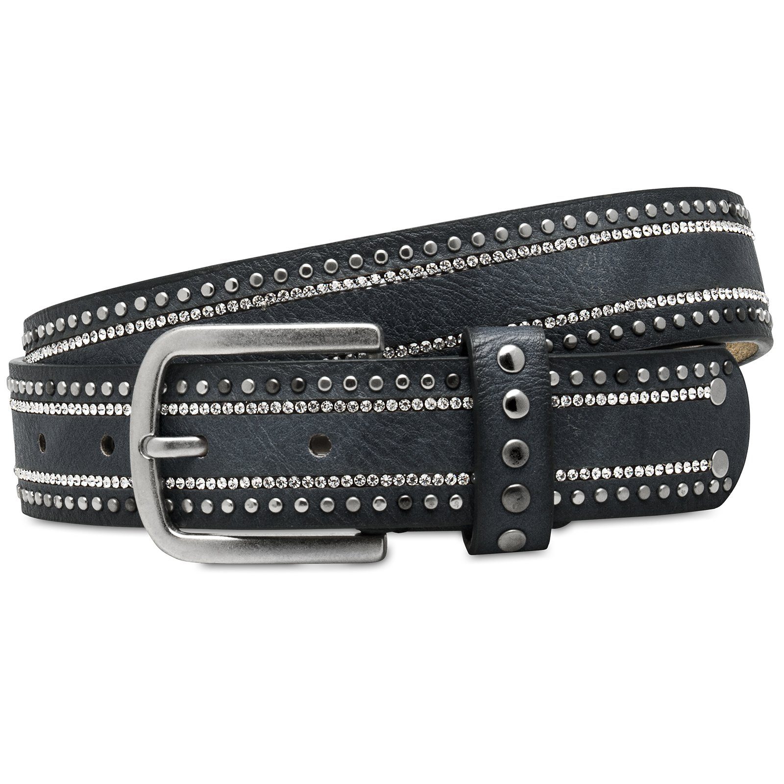 Caspar Nietengürtel GU306 stylischer metallic Damen Glitzer Strass Gürtel