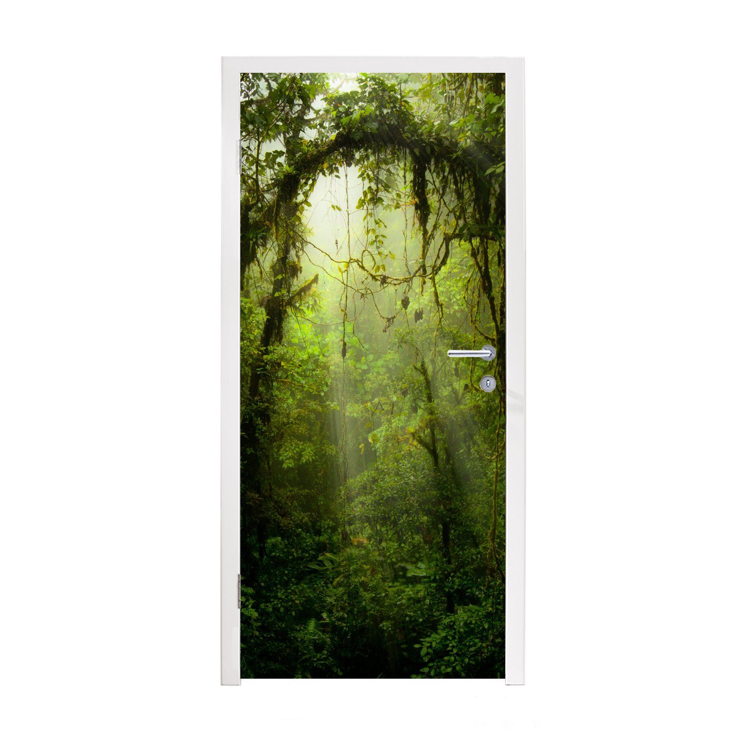 MuchoWow Türtapete gleiten durch für St), Türaufkleber, Matt, das Blätterdach, Fototapete 75x205 cm (1 Tür, Sonnenstrahlen tropische bedruckt