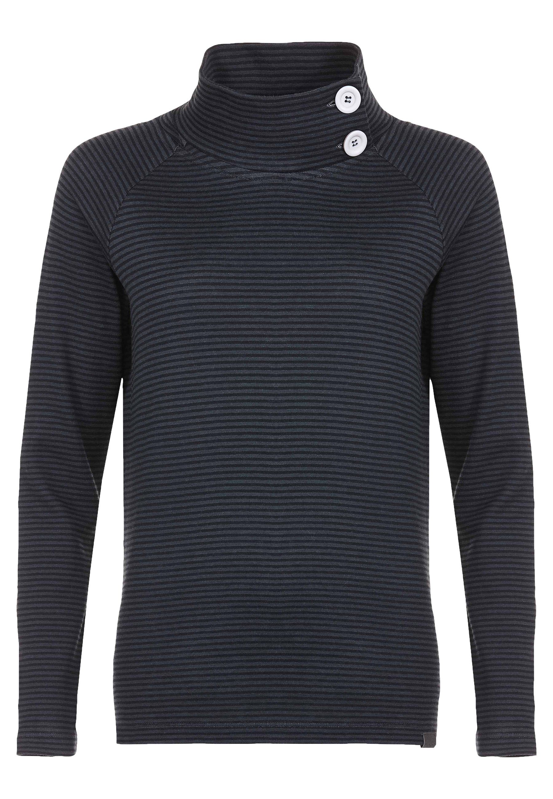 Elkline Sweatshirt By the Sea Streifen Longsleeve Stehkragen mit Knöpfen anthra - black