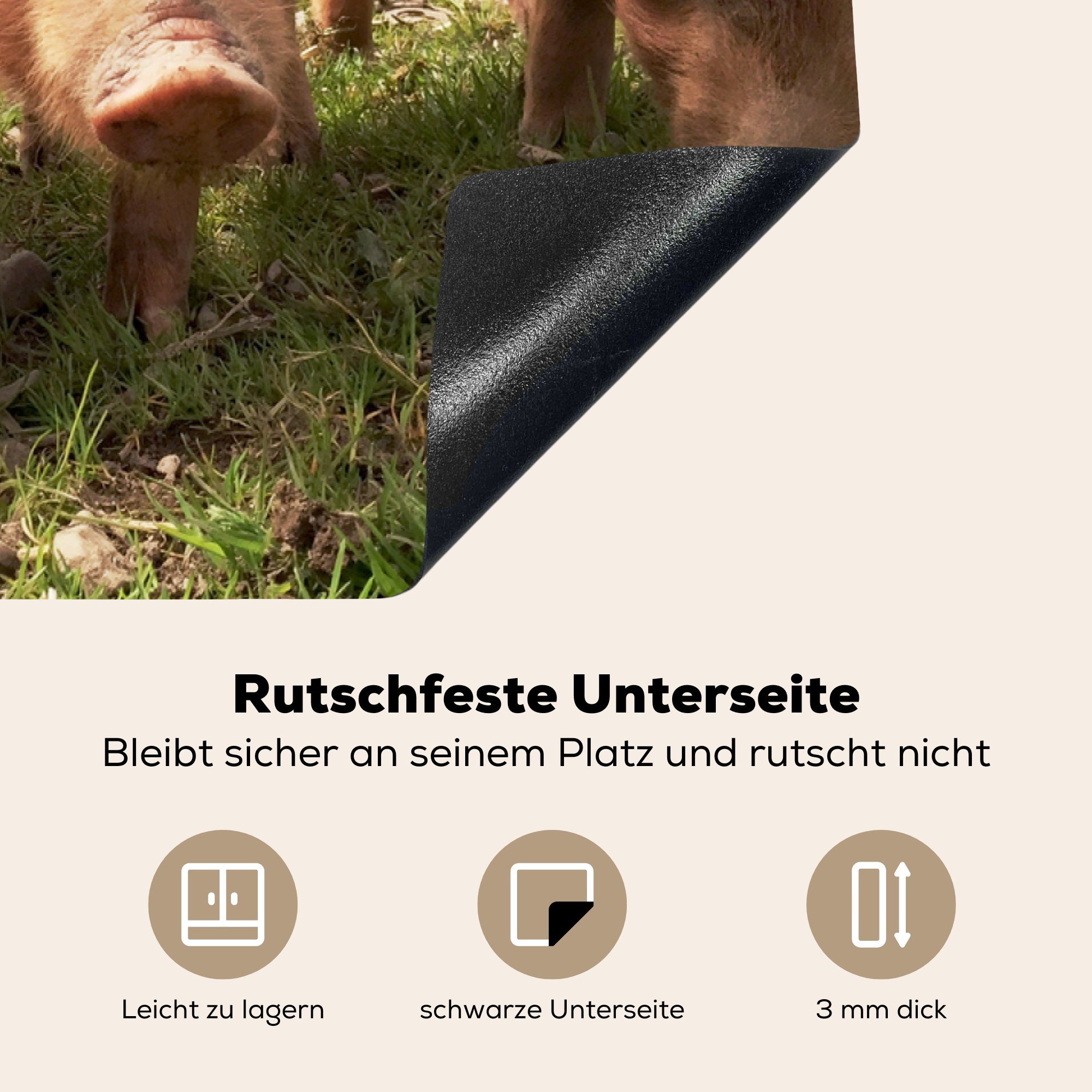 MuchoWow Herdblende-/Abdeckplatte cm, Arbeitsplatte küche 83x51 tlg), Gras - Ceranfeldabdeckung, (1 für Schwein - Vinyl, Tier