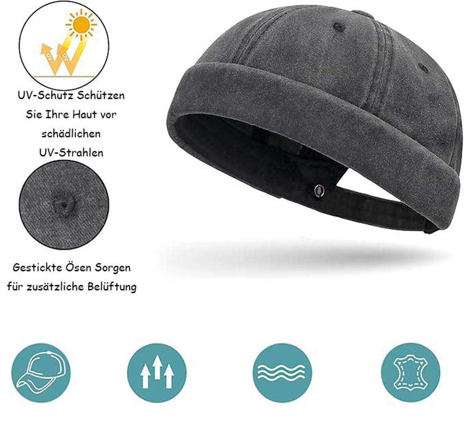 Zaewry Dockermütze Docker-Cap Herren Seemannsmütze Hafenmütze Basecap Tragbar – Bild 5 von 5