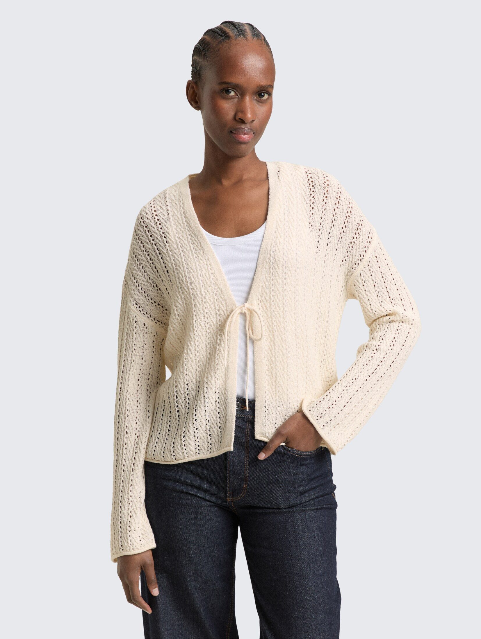 TOM TAILOR Denim Cardigan Pullover & Strickjacken Relaxed Fit Cardigan mit Lochmuster