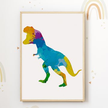 Tigerlino Poster Trex bunte Dinosaurier Bilder 3er Set Kinderzimmer Wandbilder