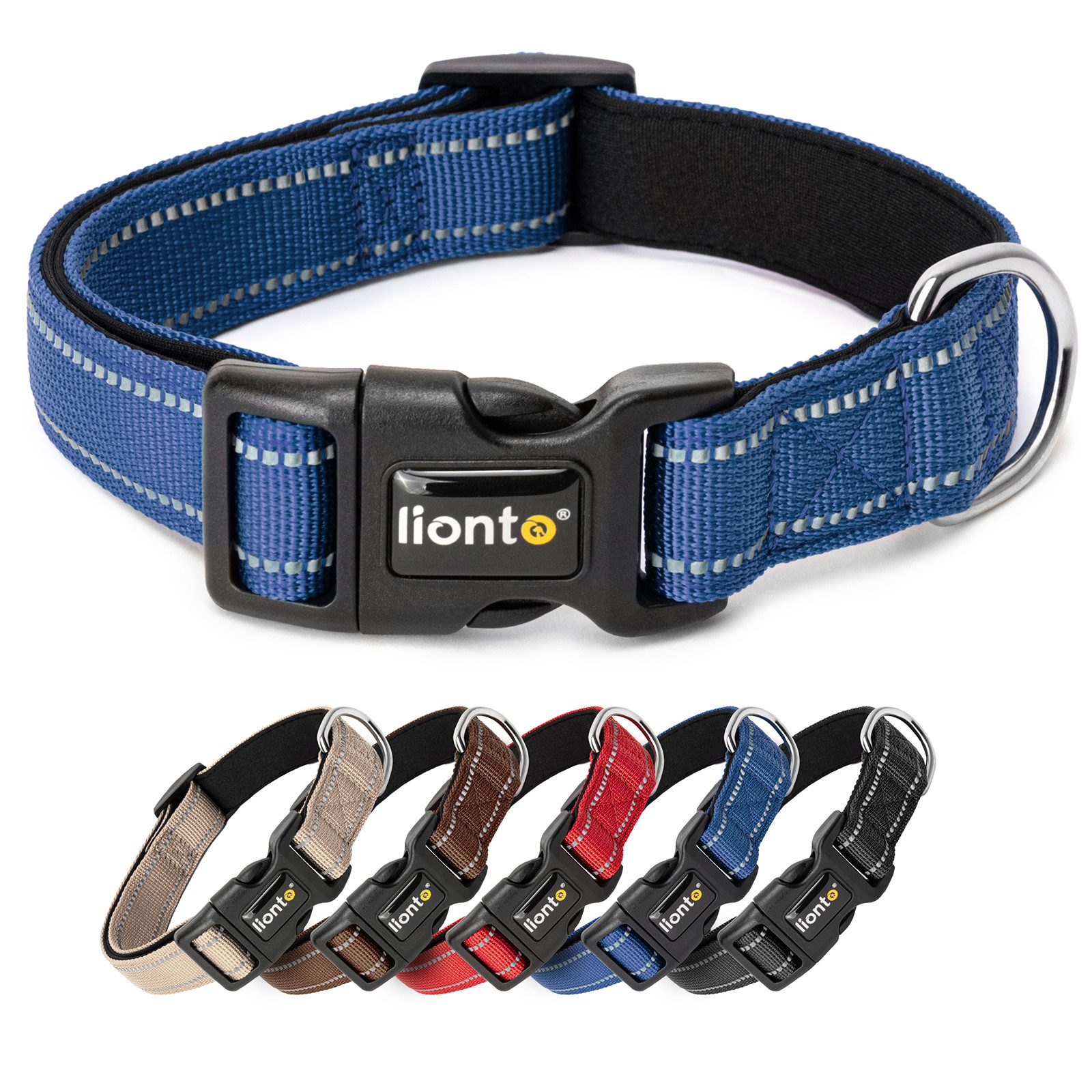 lionto Hunde-Halsband reflektierend, verstellbare Länge 20-30 cm XS blau, Nylon, Neopren, reflektierend & angenehm gepolstert