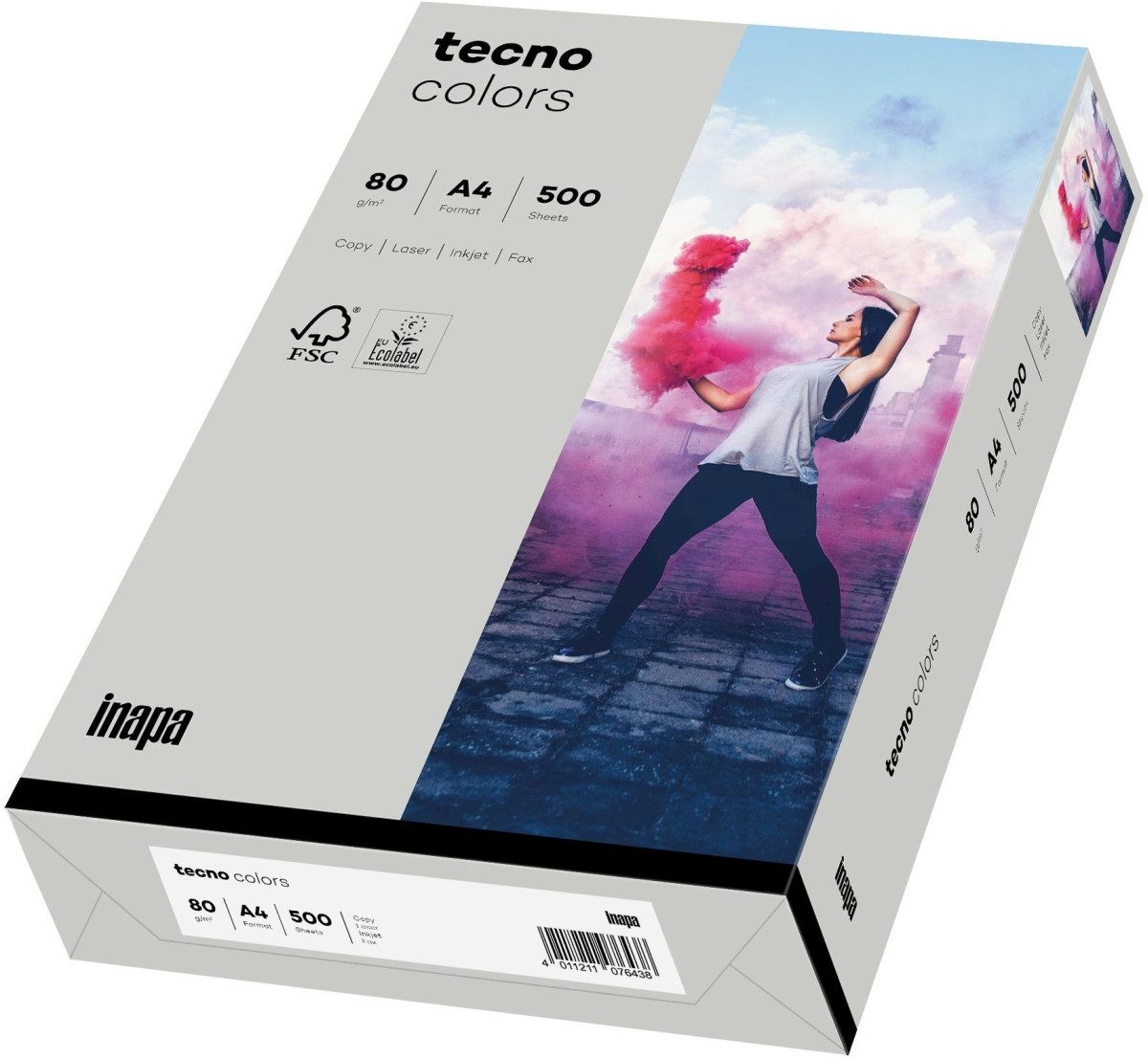 INAPA Kopierpapier Multifunktionspapier tecno colors A4 80g/qm VE=500 Blatt grau