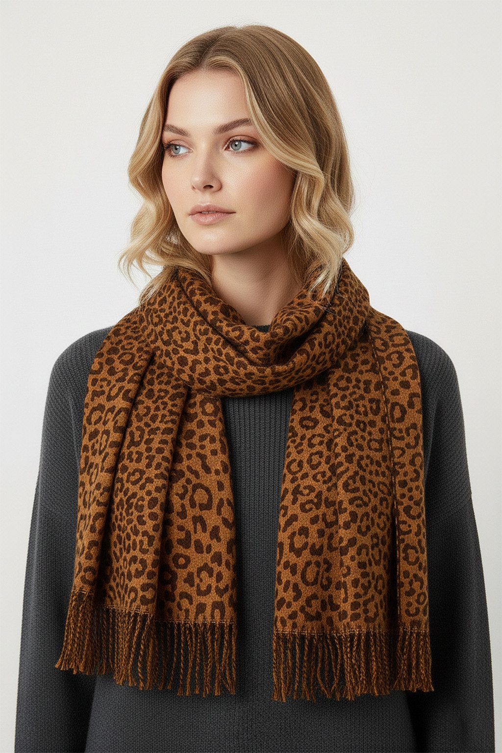 Faera Modeschal Leopardenmuster weicher Griff mit Fransen leicht wärmend, ( günstig online kaufen