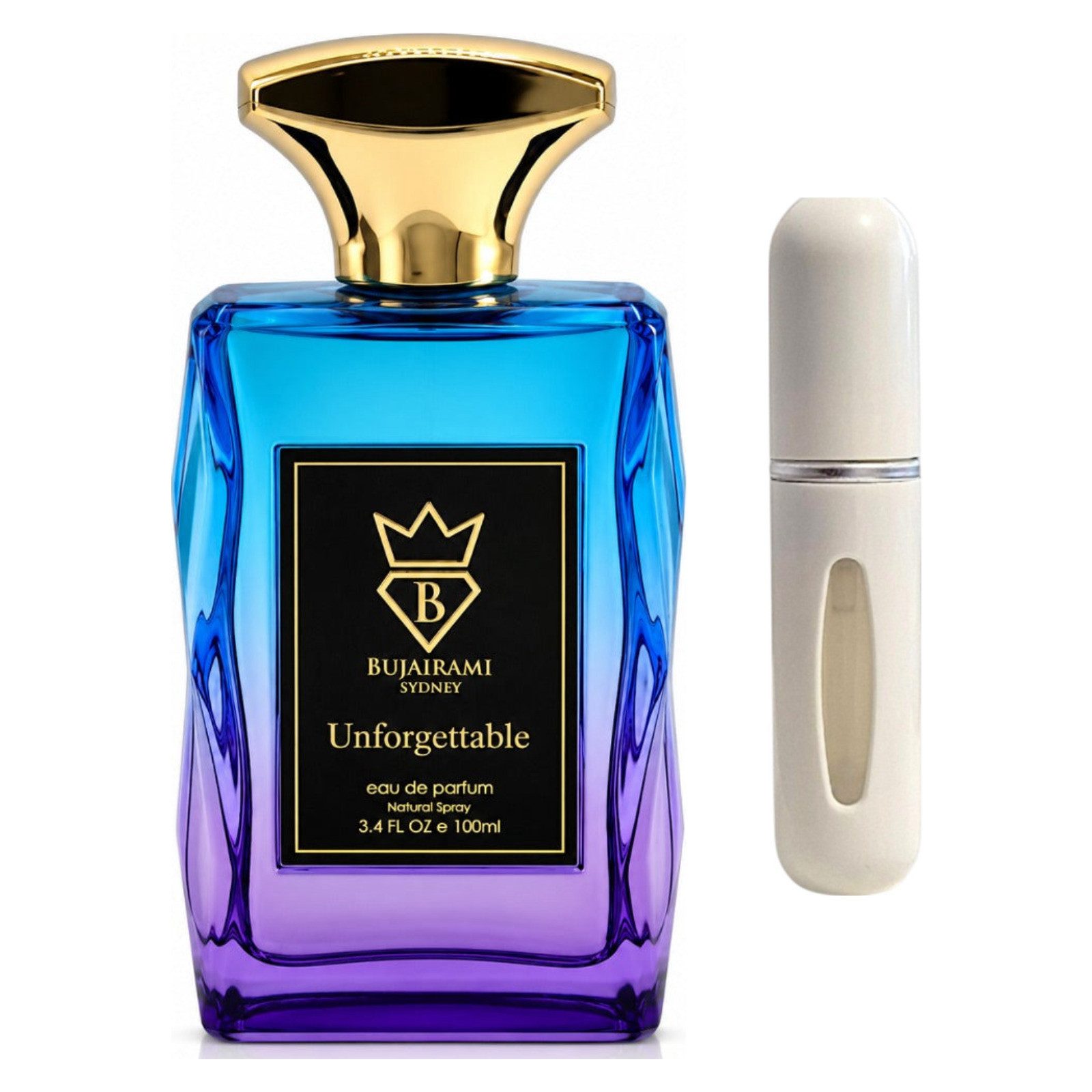 Bujairami Duft-Set Unforgettable EDP – Frisch Würzig + Parfümzerstäuber (leer)