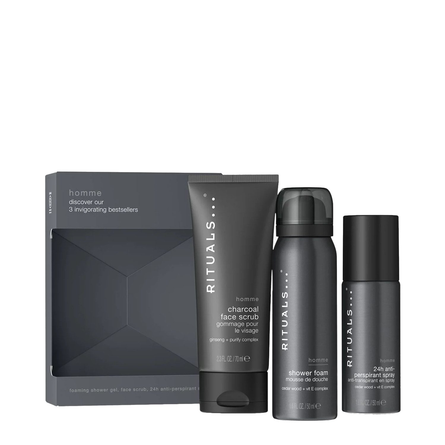 Rituals Pflege-Geschenkset Rituals Homme Collection Trial Set, 3-tlg., Pflegeset mit Showergel, Rasurpflege & Duft – ideal zum Testen