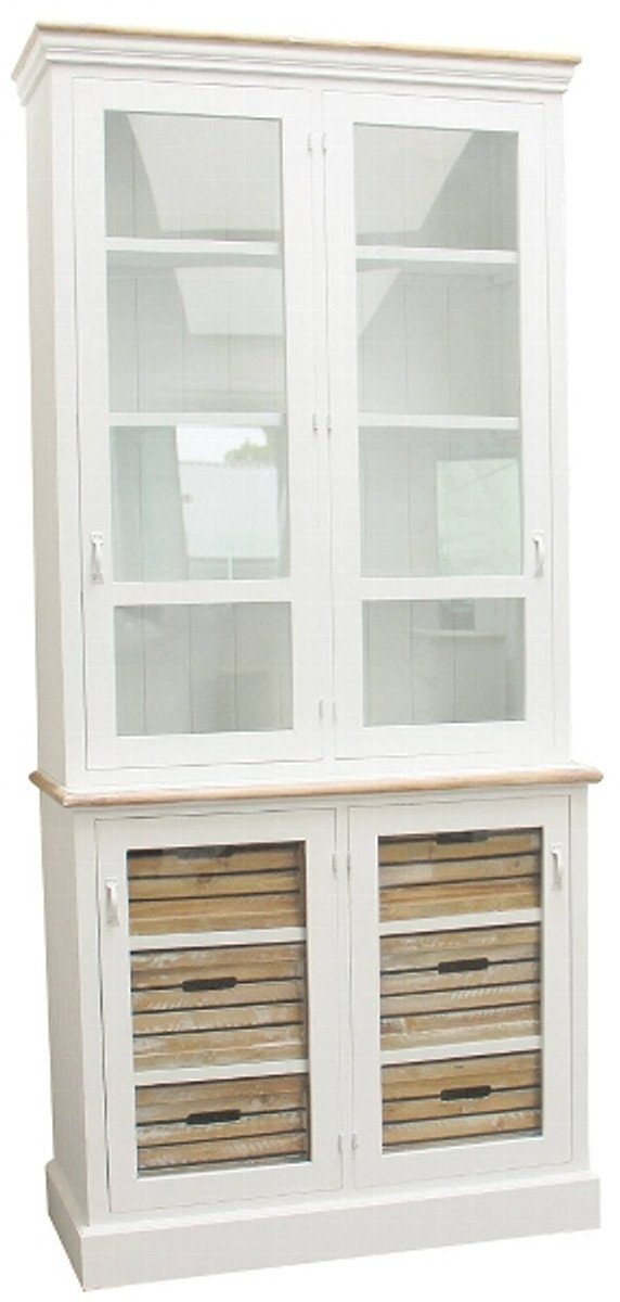 Casa Padrino Vitrine Landhausstil Vitrinenschrank Antik Weiß / Naturfarben 93 x 40 x H. 200 cm - Landhausstil Kollektion