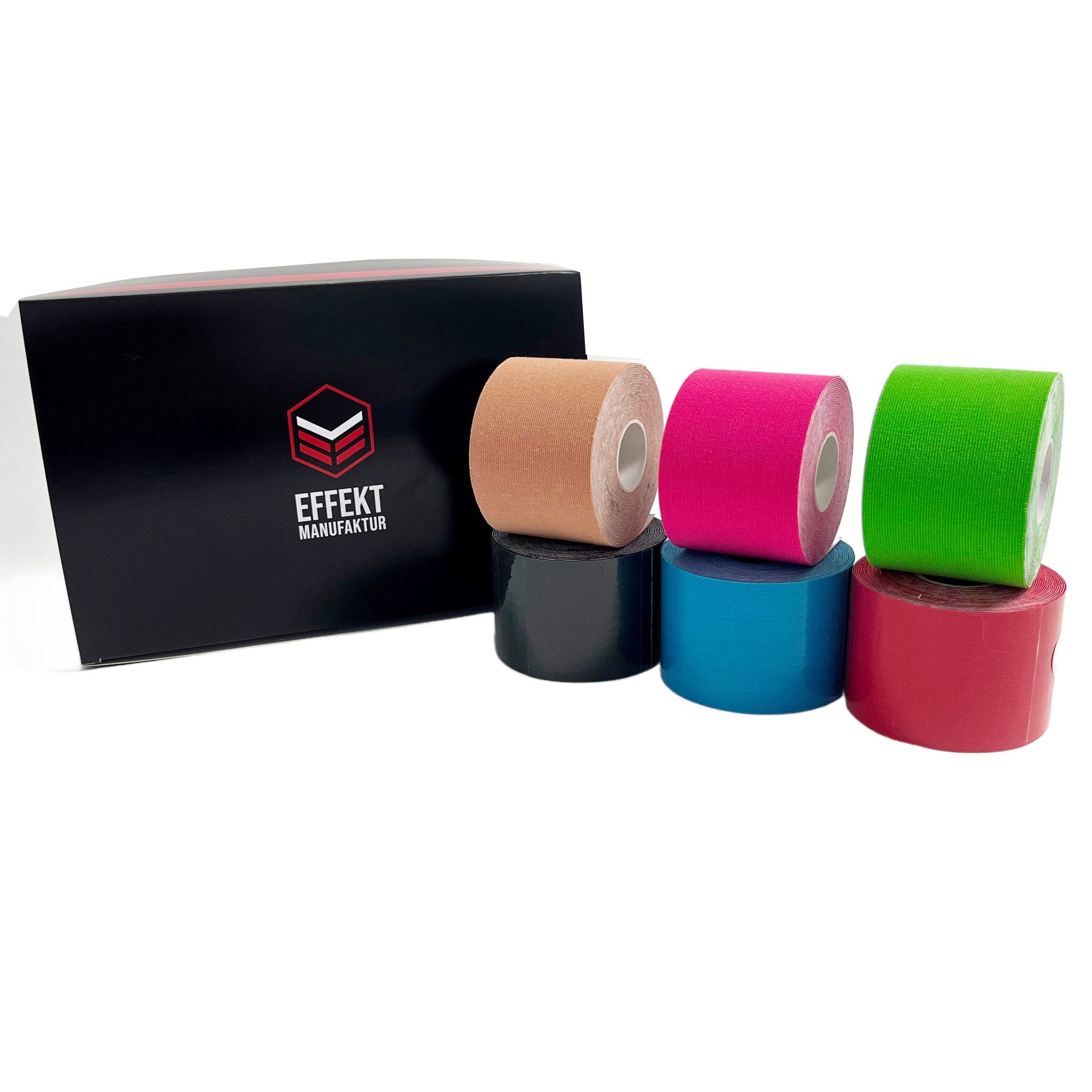 Effekt Manufaktur Kinesiologie-Tape - 6 Rollen – 500 x 5 cm – Kinesiotape in mehreren Farben (6-St) 50-60 % Dehnbarkeit