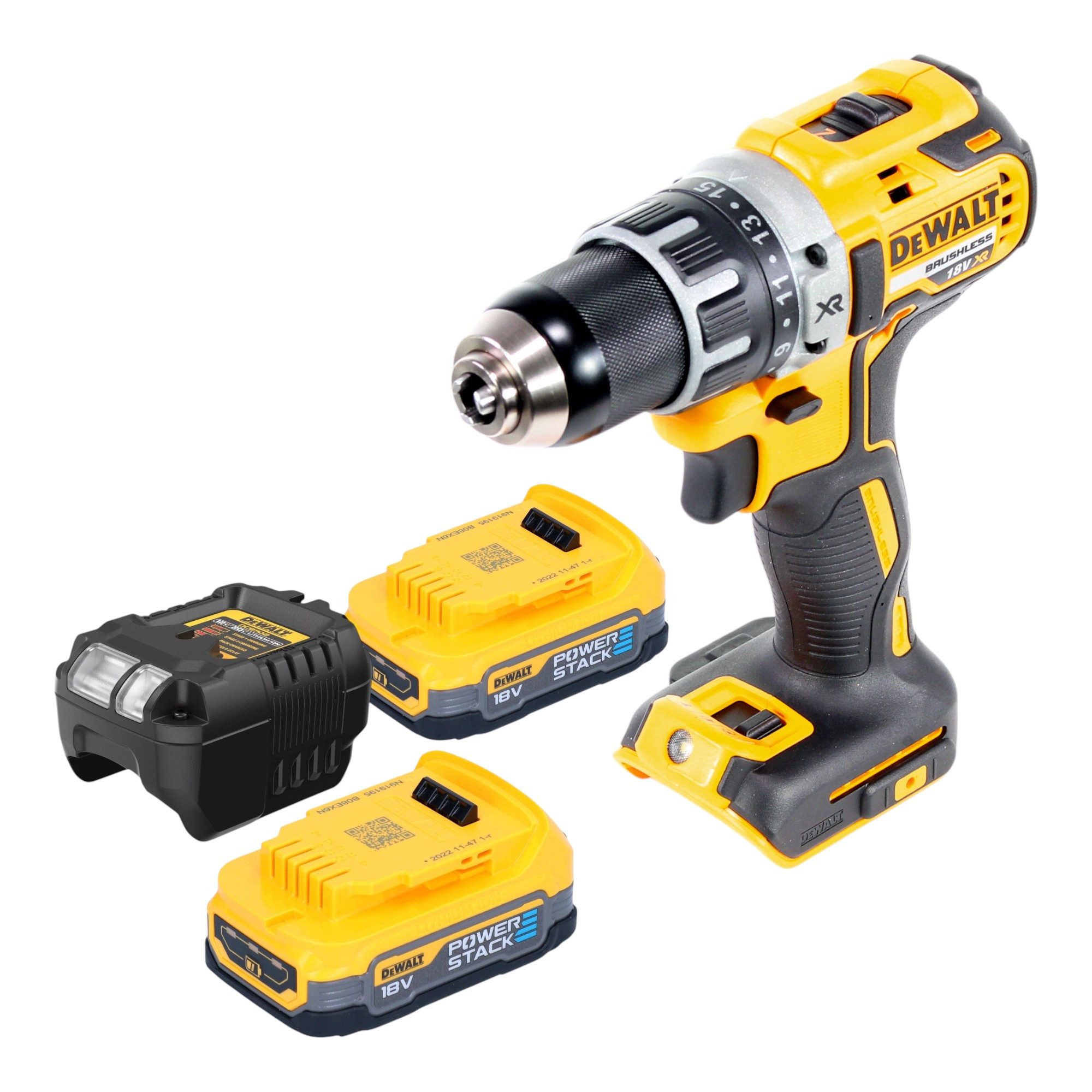 DeWalt Akku-Schrauber DCD 791 E2 18 V 70 Nm Brushless + 2x Powerstack Akku 1,7Ah + Ladegerät