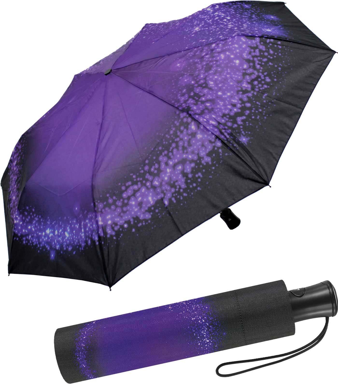 schöner magischer Damen-Regenschirm mit ein HAPPY Langregenschirm Auf-Automatik, RAIN Glitzerwirbel