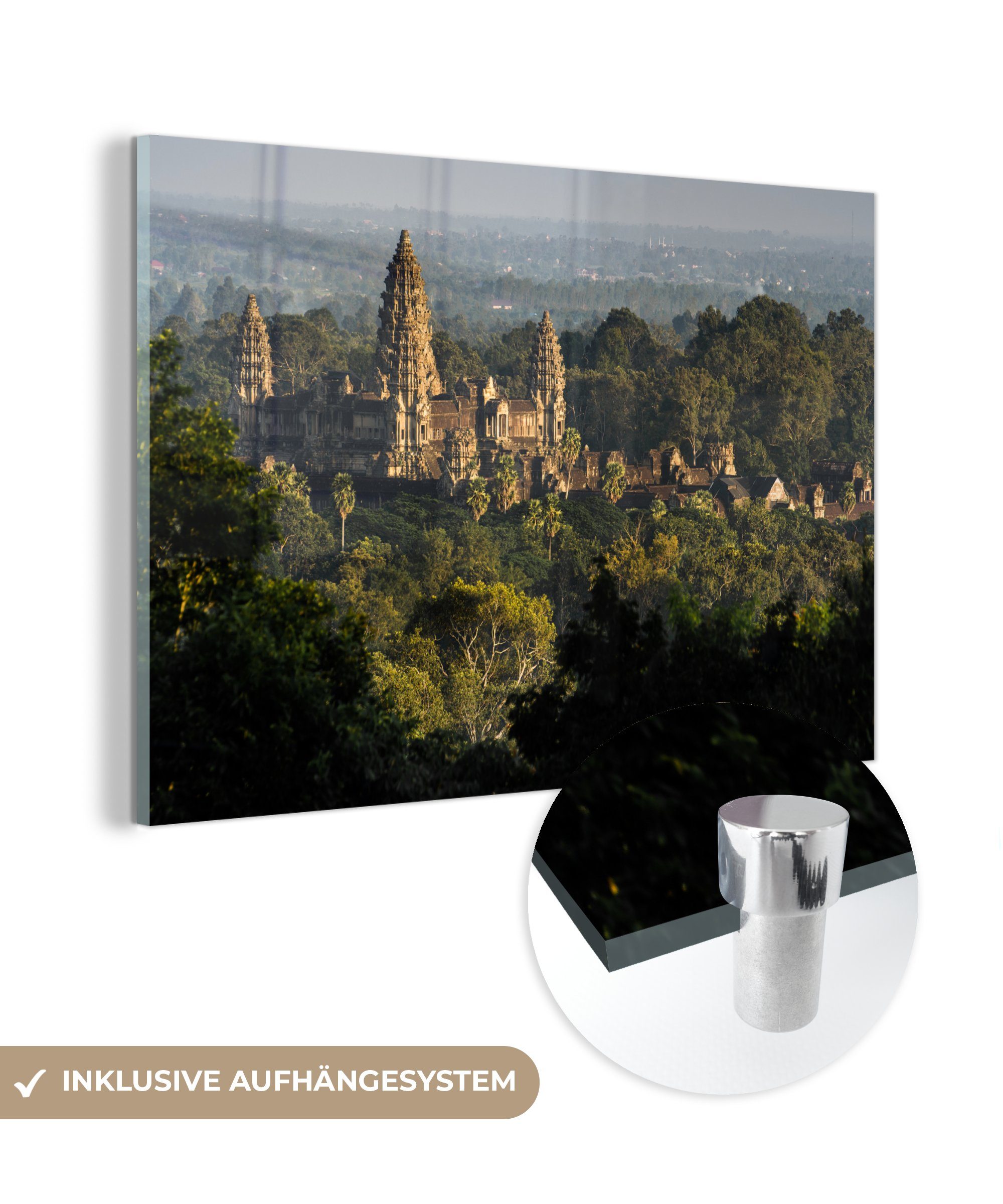 Acrylglasbilder Acrylglasbild zwischen den & Wohnzimmer St), Wat Angkor Bäumen, (1 MuchoWow Schlafzimmer