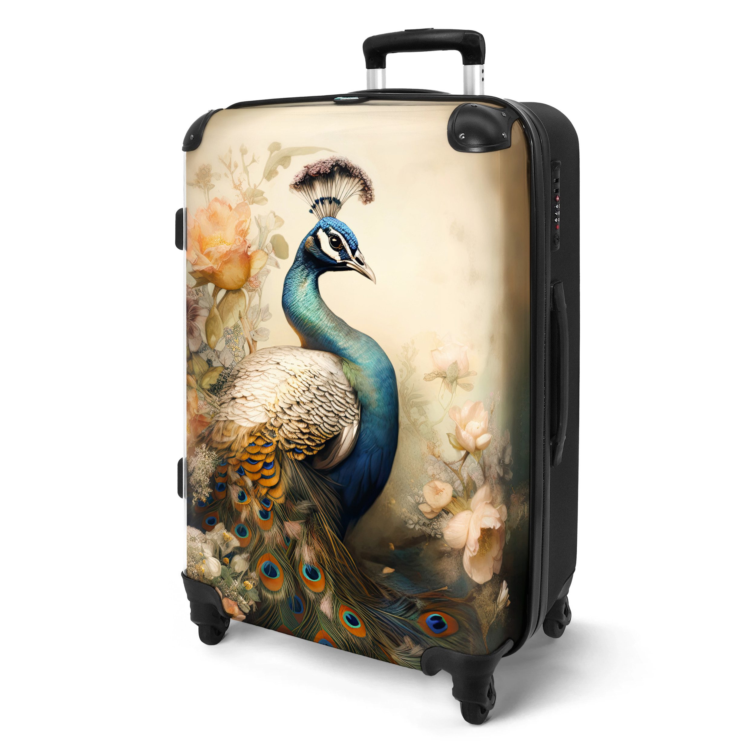 NoBoringSuitcases.com© Hartschalen-Trolley Pfau - Pfauenfedern - günstig online kaufen