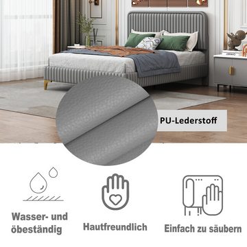 Ulife Polsterbett Doppelbett Jugendbett mit Metallbeinen, höhenverstellbares Kopfteil, PU-Leder, 140 x 200 cm