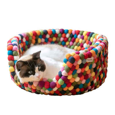 naturling Katzenliege Filzkugel Katzenbett aus 100% Schurwolle, Filzkugeln, Katzenkorb für kleine bis mittlere Katzen