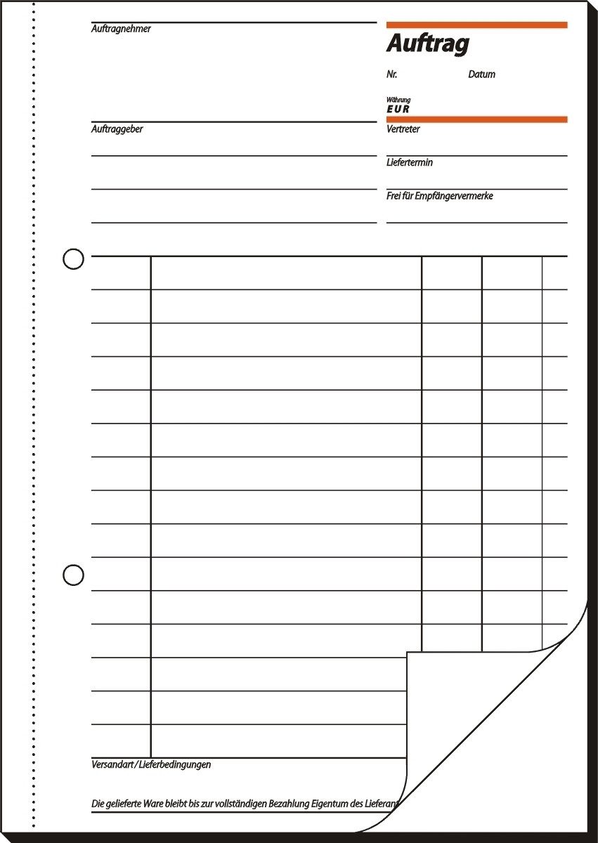 Formularblock Formularbuch Auftrag A5 2x50 Blatt.