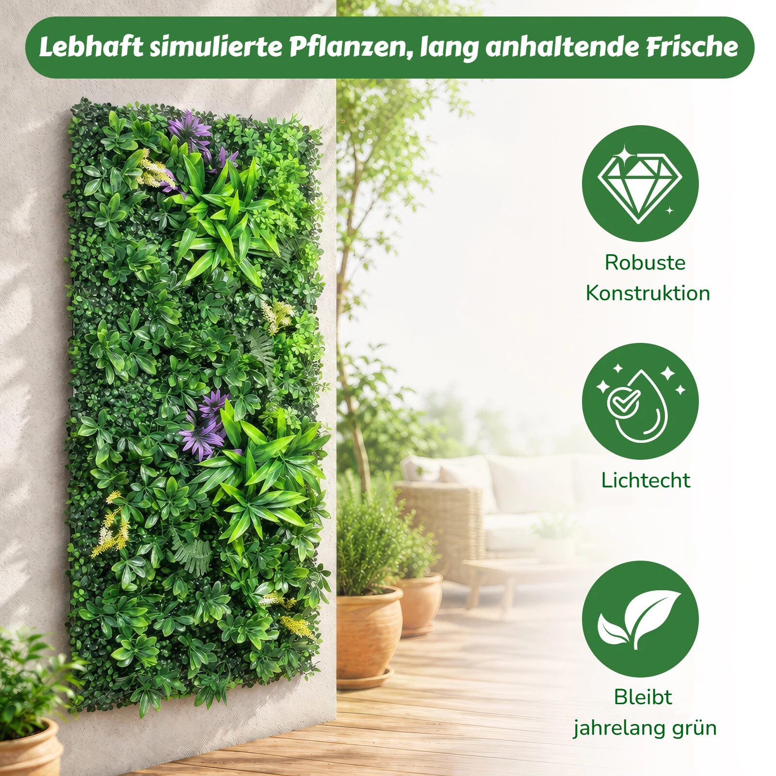 Kunstpflanze Künstliche Pflanzenwand, 50 x 100 cm Outdoor Künstliche Hecke, BlingBin, Simulierte Wandpflanze, Blumen Wanddekoration für Wandbegrünung