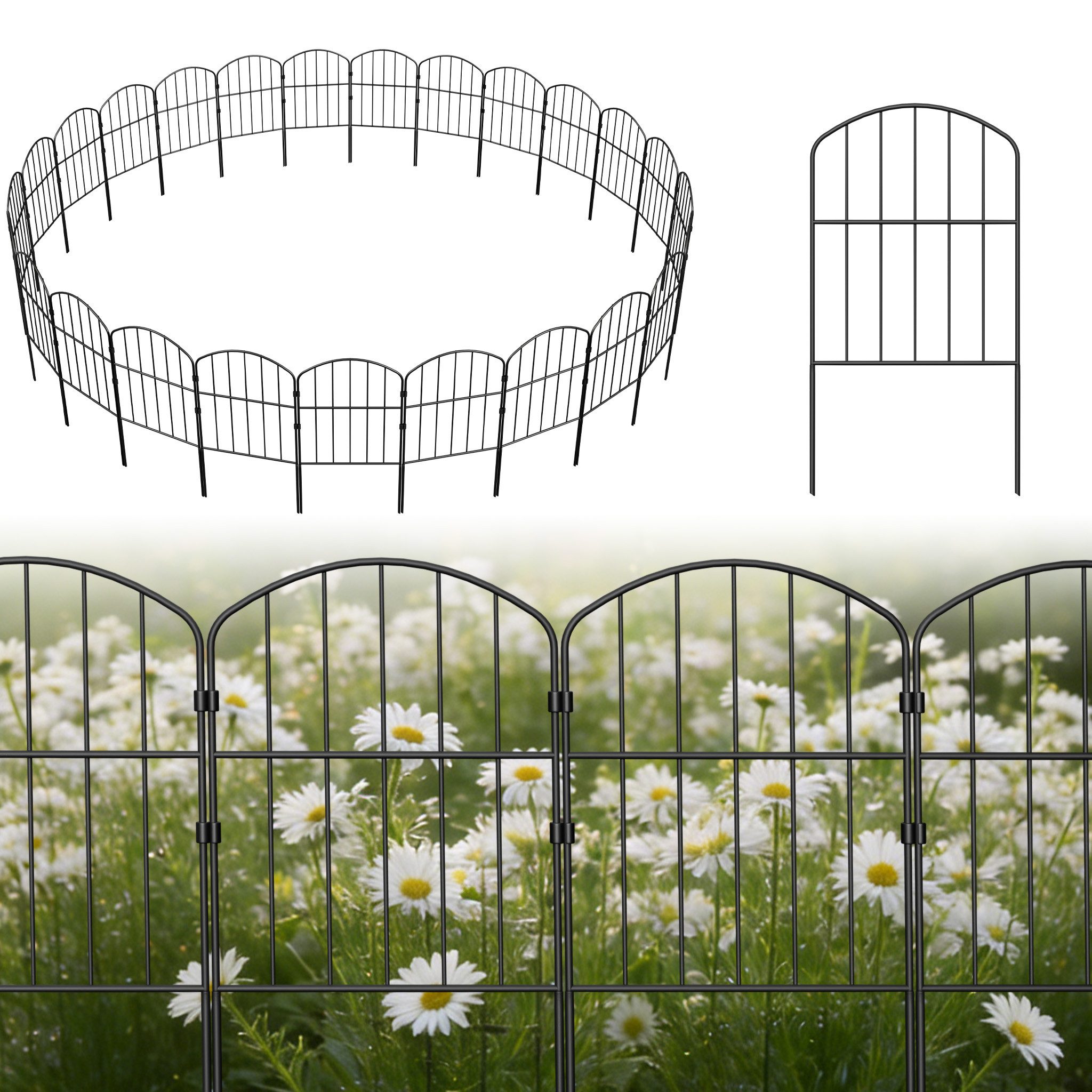 FIVMEN Gartenzaun Tierbarriere Zaun aus Metall Dekorativer Hundezaun Outdoor Tier, (3,2 m (10 Stück) / 8 m (25 Stück), Barriere für Tierbarriere Balkon, Teichzaun 62 x 32cm (Gewölbt)