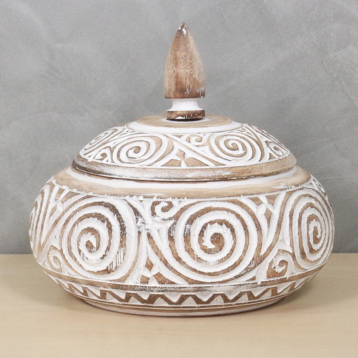 Oriental Galerie Aufbewahrungsbox Weiße Schale mit Deckel Schnitzerei natur günstig online kaufen