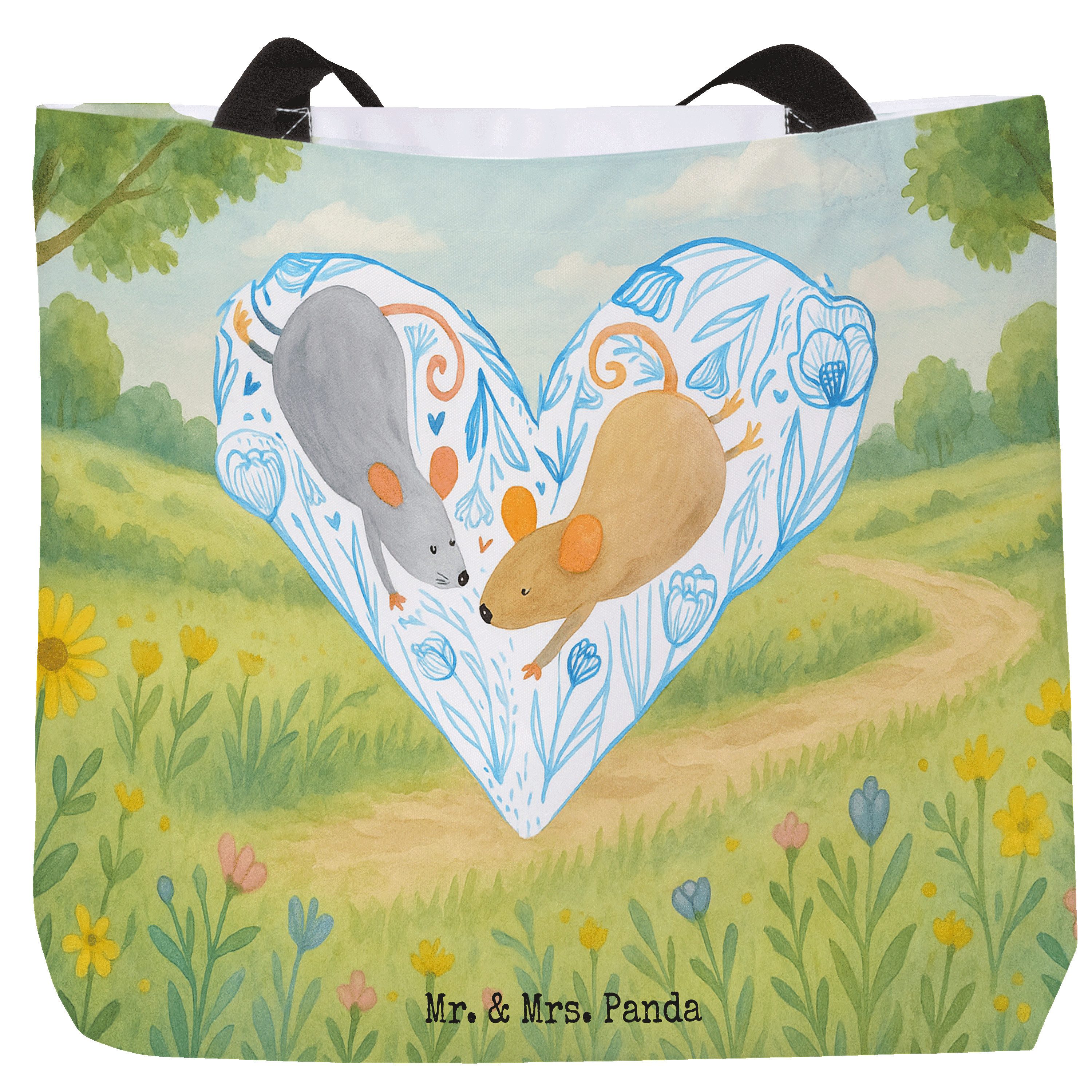 Shopper Mäuse Herz Design, Einkaufstasche, Weiß, glücklich, Schultasche, Freu