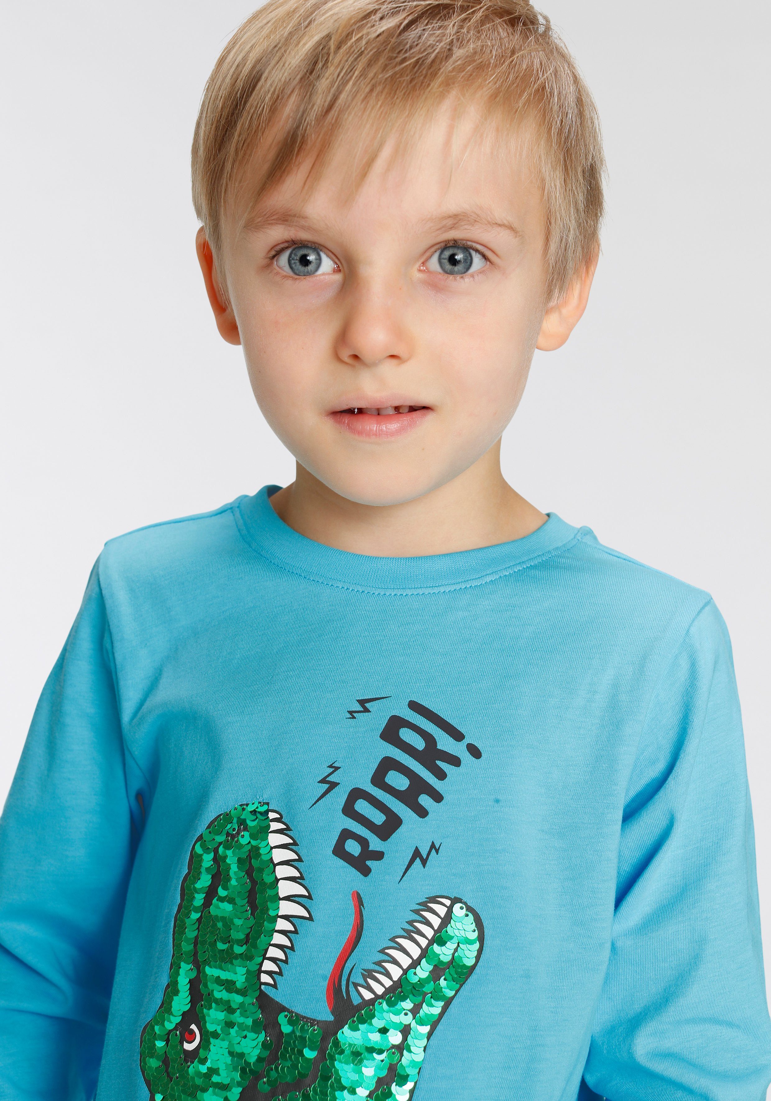 KIDSWORLD Langarmshirt mit Wendepailletten aus Dino-Motiv