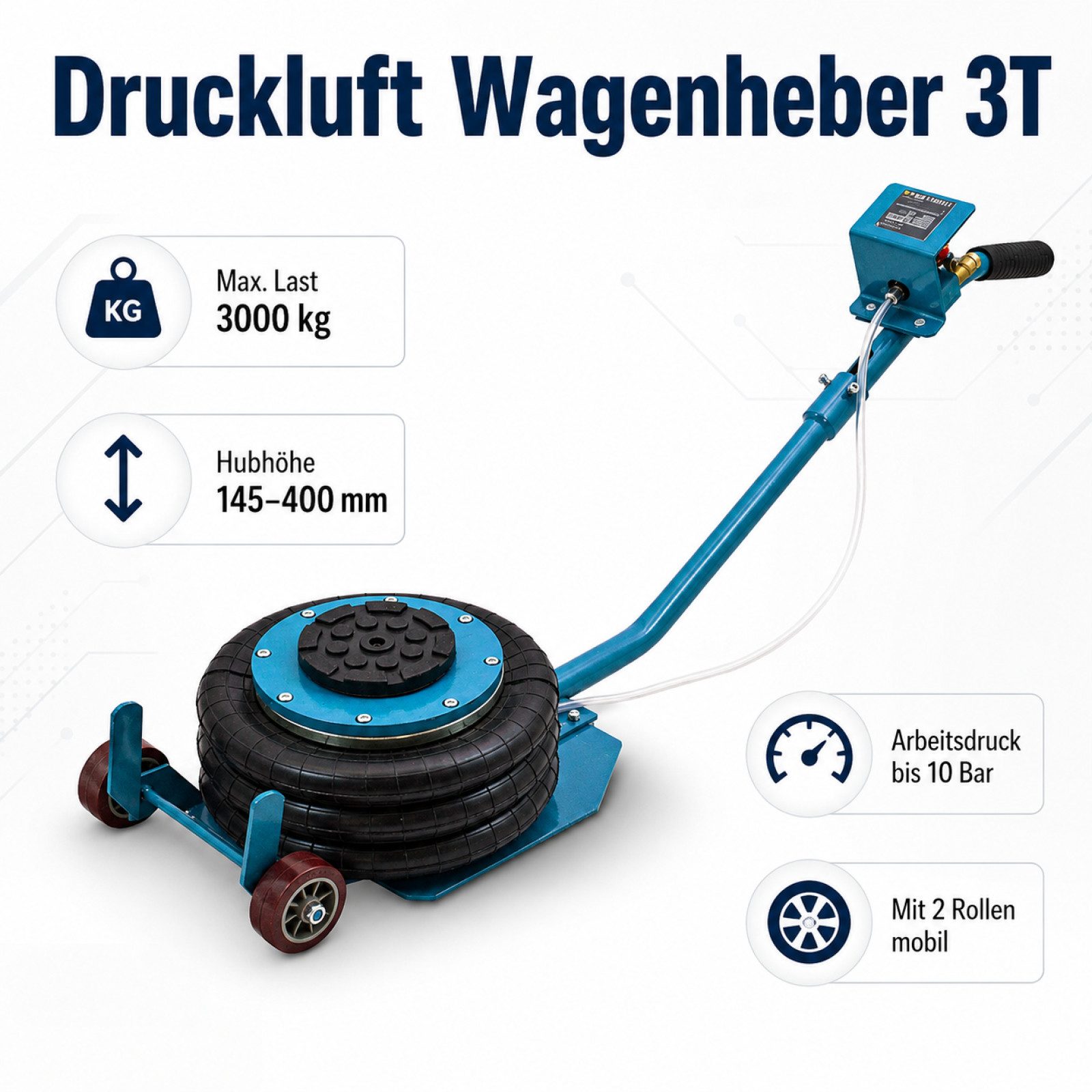 Bituxx Wagenheber Pneumatisch 3T Blau, max. Hubhöhe: 40 cm, MS-17230, 1/4 Zoll Druckluftanschluss
