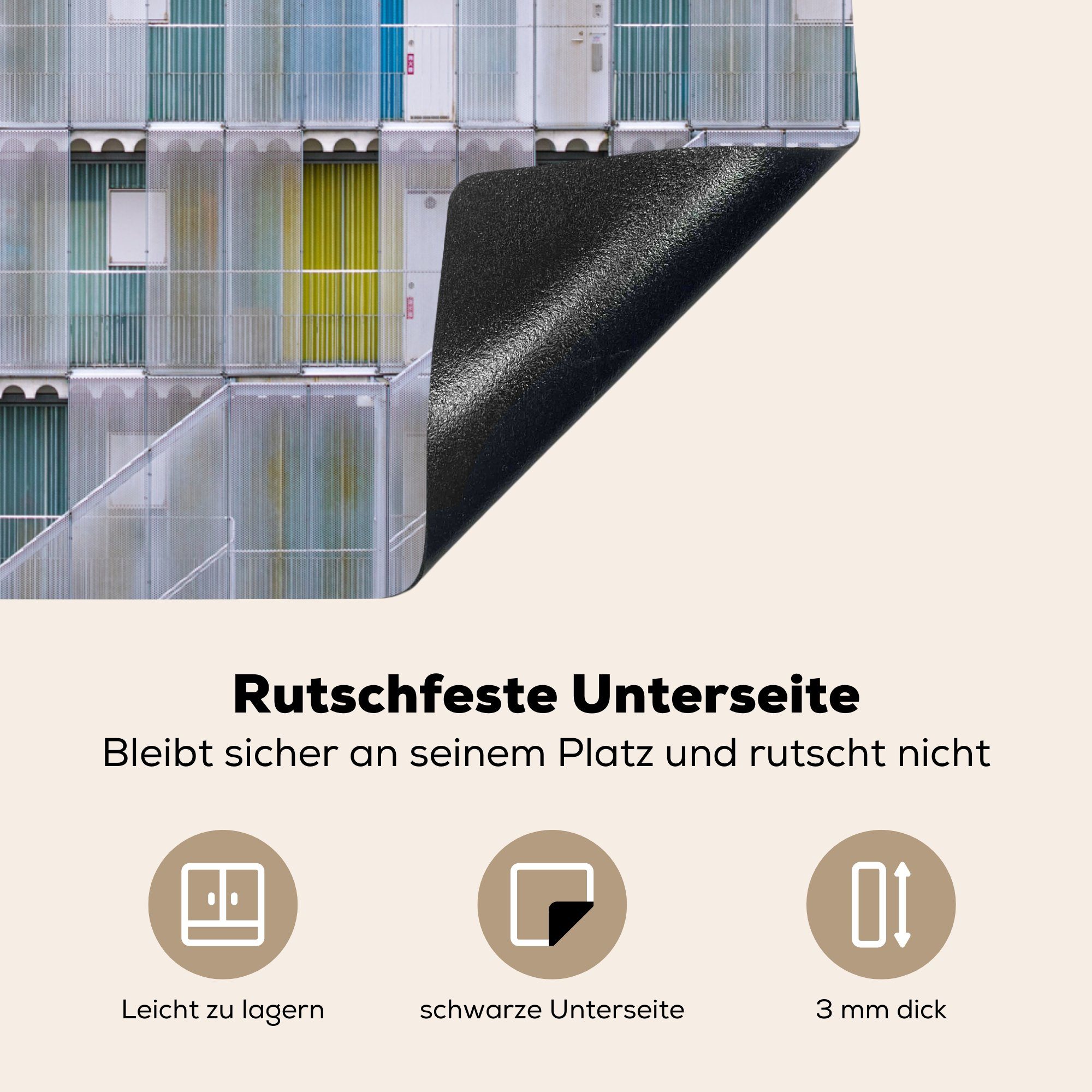 MuchoWow Herdblende-/Abdeckplatte Wohnungen - Türen - - 60x52 Ceranfeldabdeckung Architektur Arbeitsfläche Mobile Vinyl, cm, (1 Treppe, nutzbar, tlg)