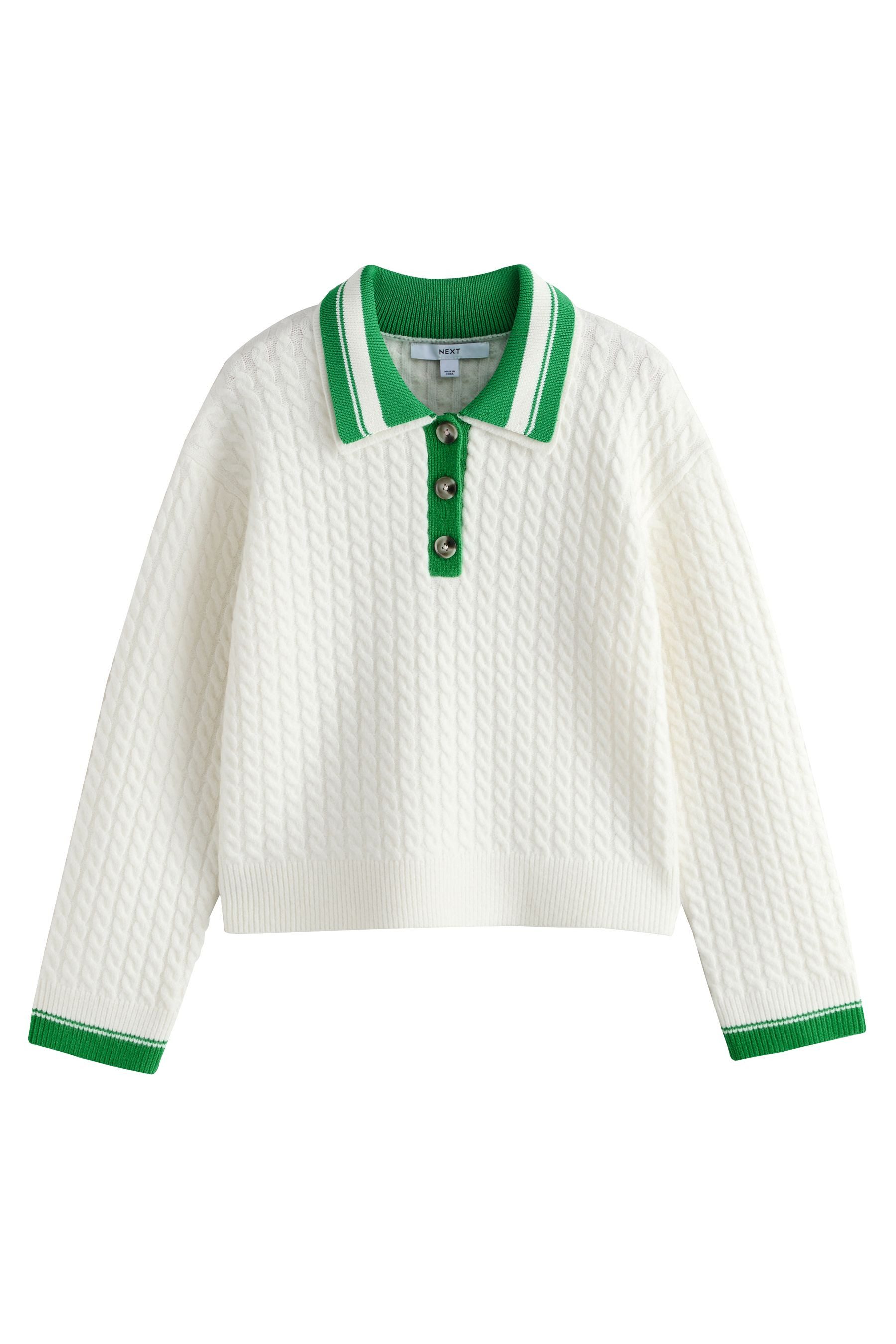 Strickpullover Polo-Strickpullover mit Doppelkragen + Zopfmuster