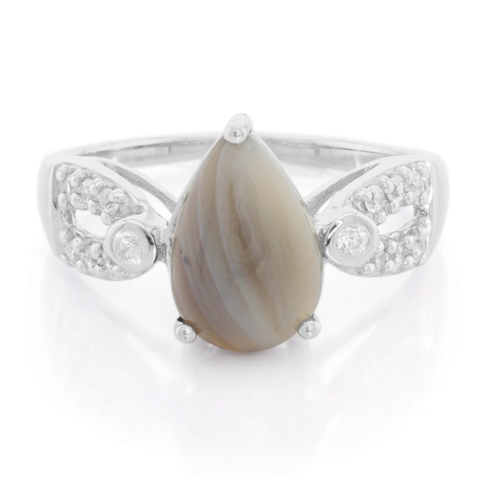 Cavill Silberring Cavill Silberring Damen 925 Achat 2,55 ct Tropfen Beige Zirkon (1-tlg)
