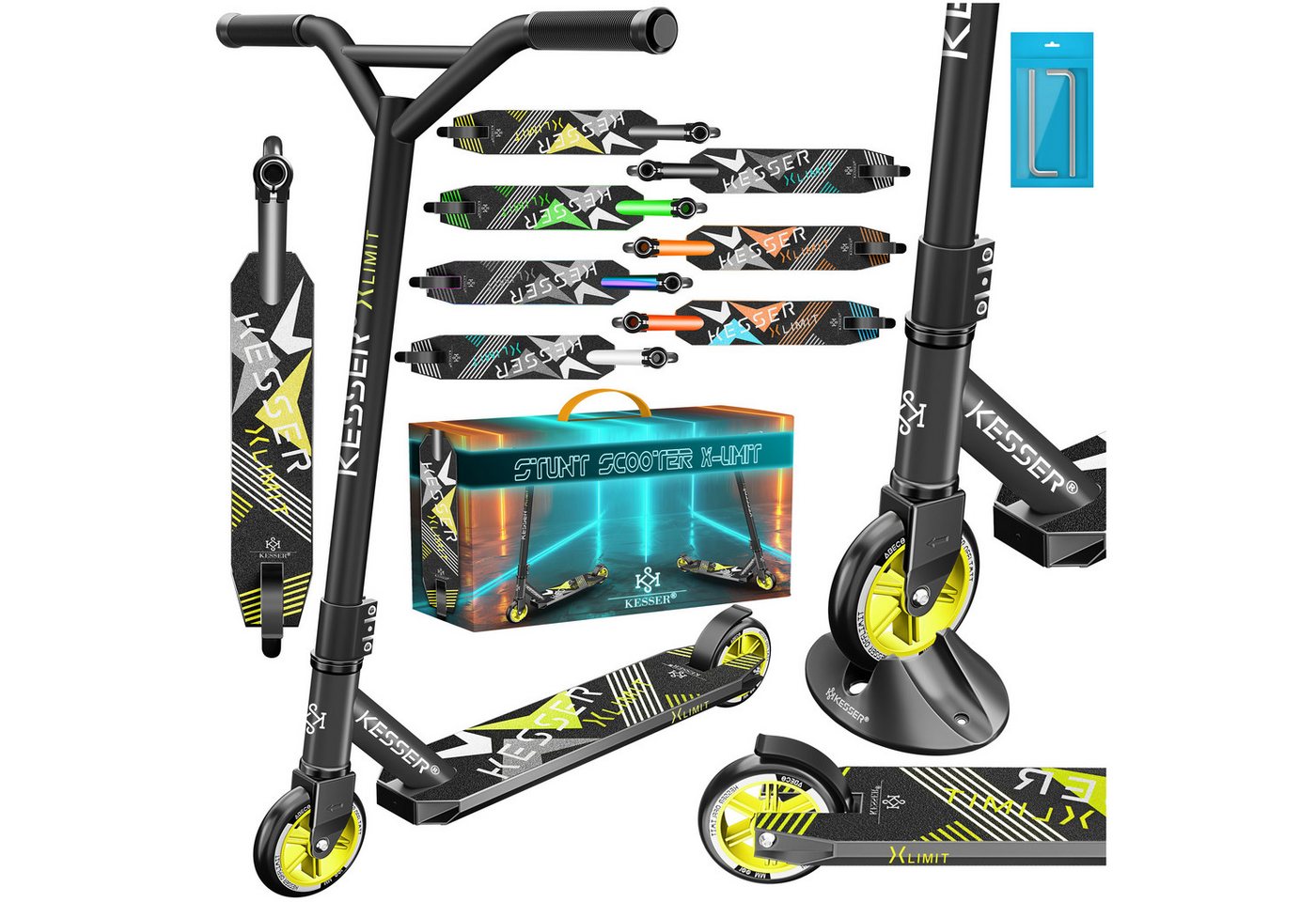 KESSER Stuntscooter X-Limit 360° Lenkung, ABEC9 Kugellagern, 100 mm PU Räder, Freestyle Kickscooter Funscooter für Kinder & Erwachsene