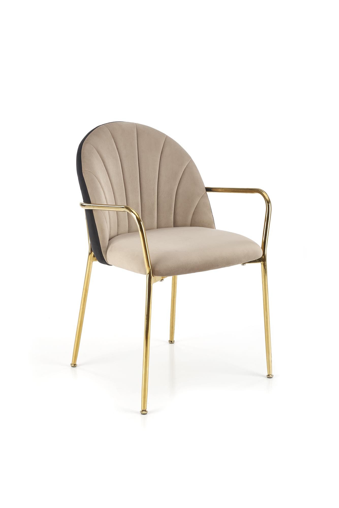 designimpex Esszimmerstuhl Design Esszimmerstuhl STH-555 Beige Schwarz Gold Stuhl Stühle Samt
