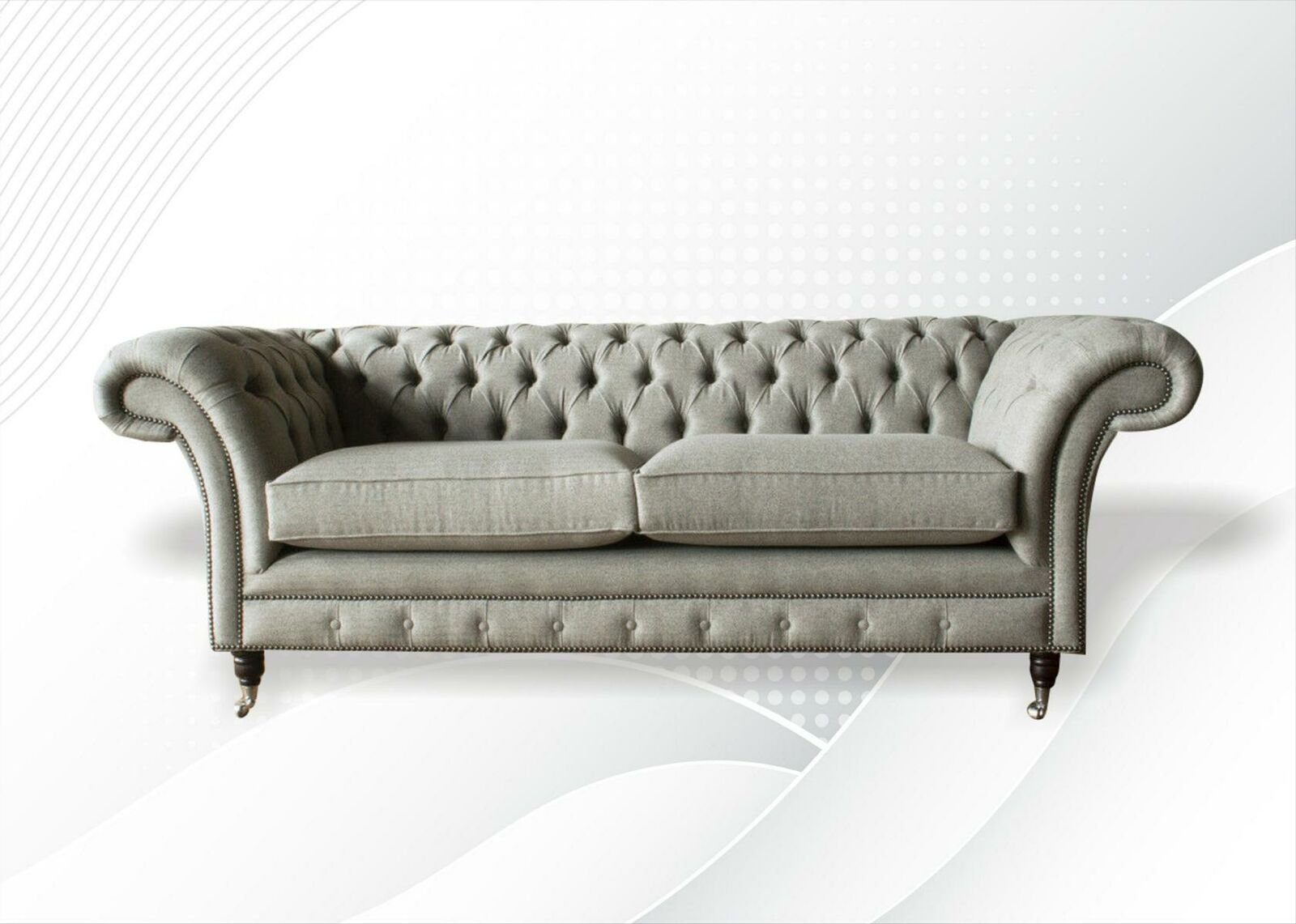 Öffnung JVmoebel Chesterfield-Sofa, Chesterfield Beige Polster Textil Stoff Wohnzimmer Neu Sofas Design Sofa Couchen