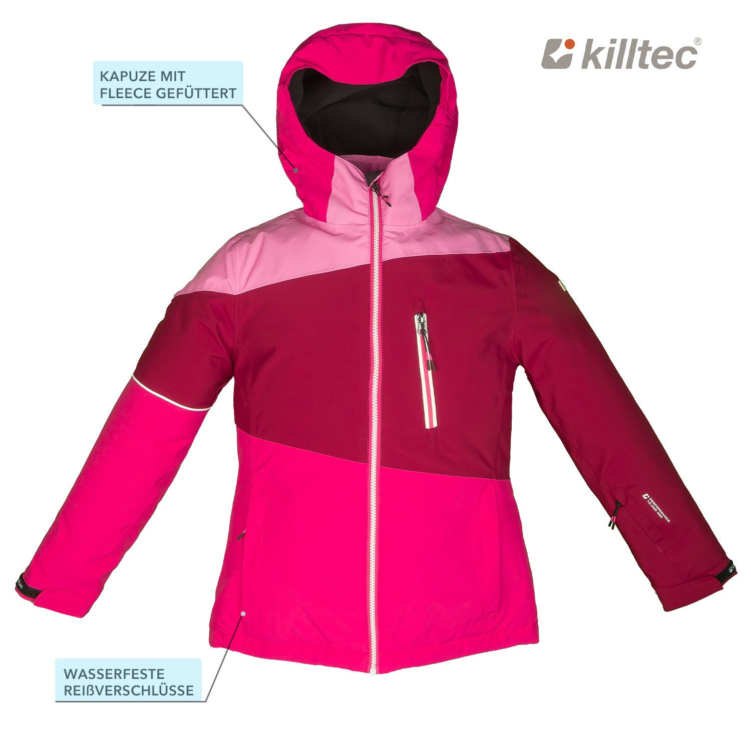 Killtec Skianzug Mädchen Skijacke bordeaux rosa + Skihose weinrot, geschweißte Nähte